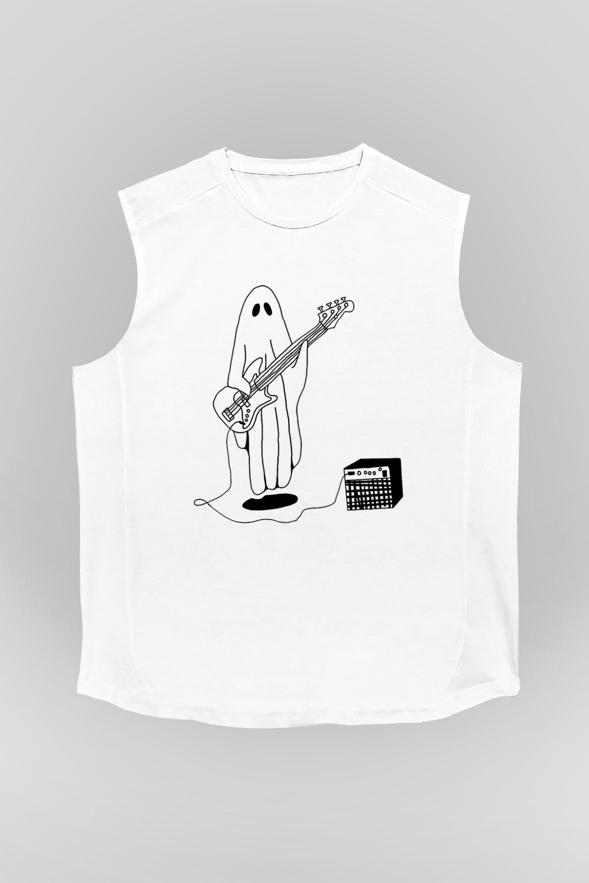 Halloween Baskılı Beyaz Unisex Kolsuz Tişört - Tshirt