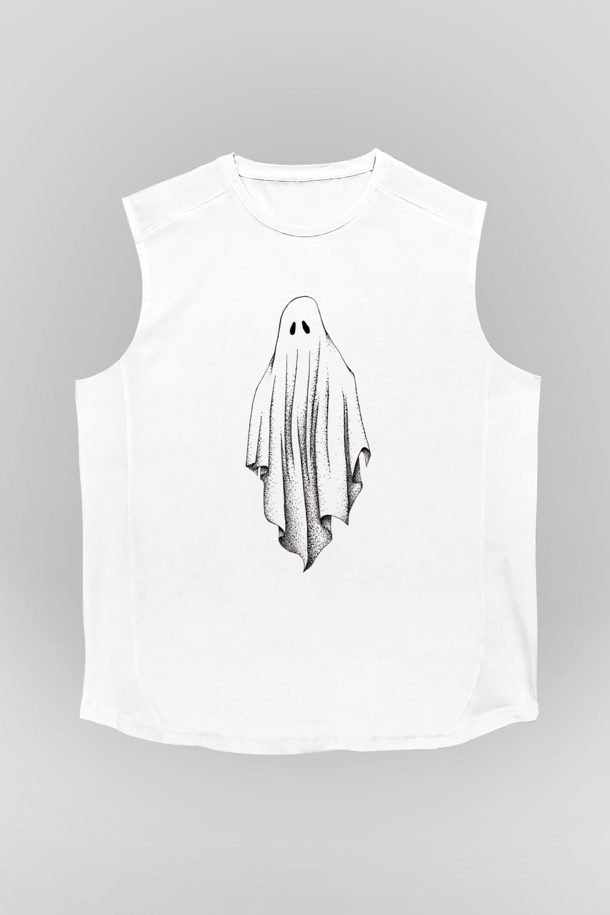 Halloween Baskılı Beyaz Unisex Kolsuz Tişört - Tshirt