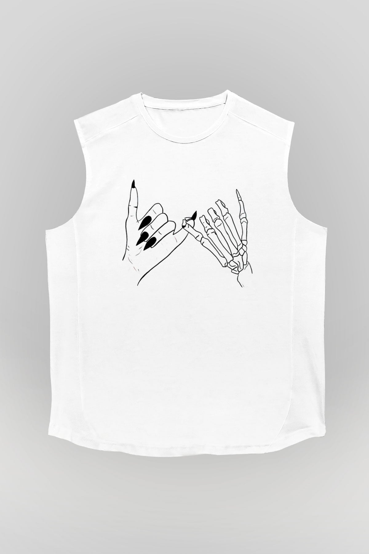 Halloween Baskılı Beyaz Unisex Kolsuz Tişört - Tshirt