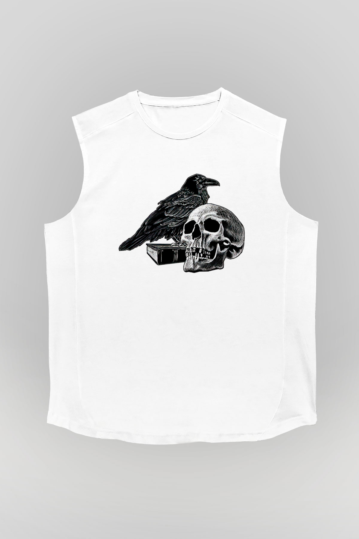 Halloween Baskılı Beyaz Unisex Kolsuz Tişört - Tshirt