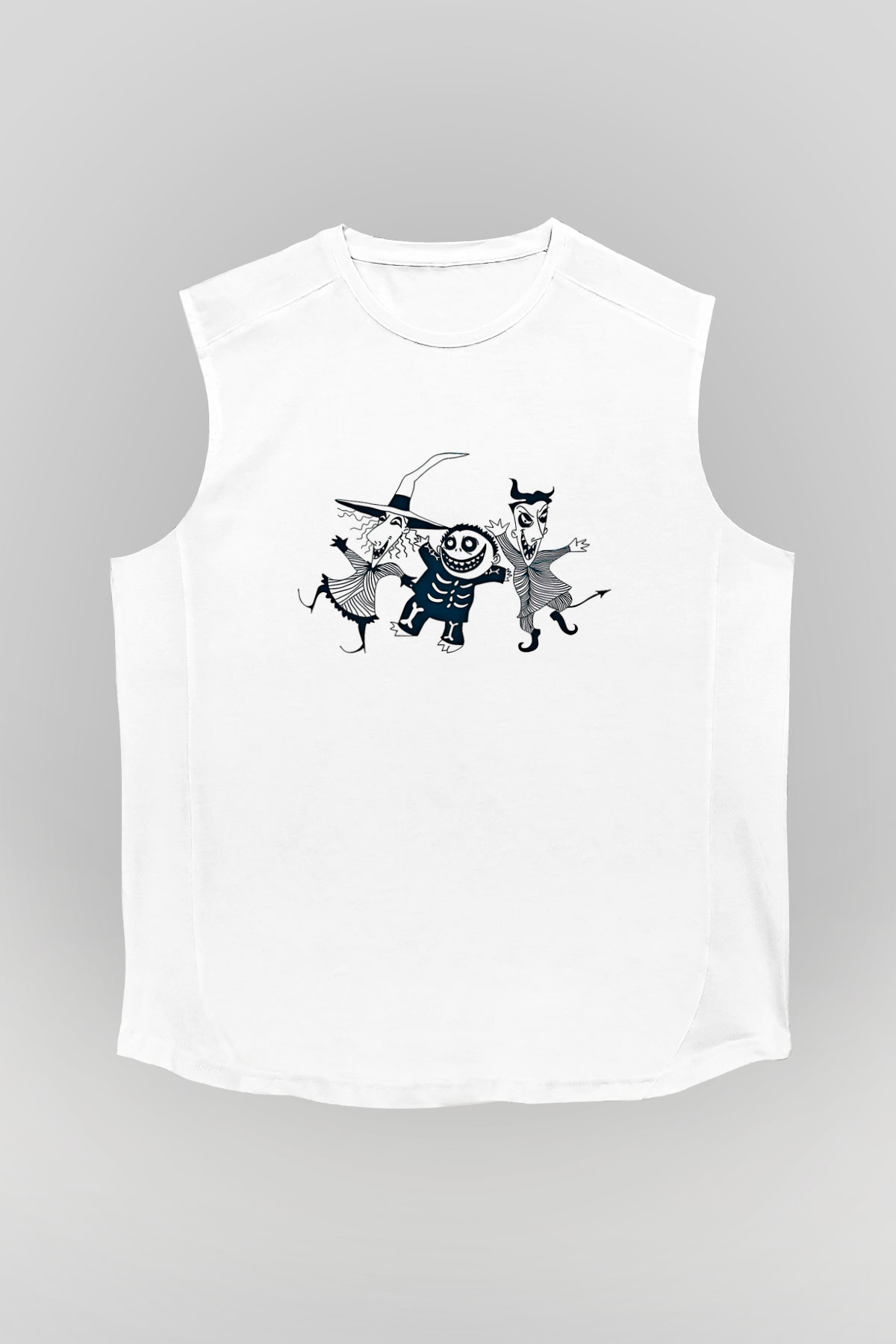 Halloween Baskılı Beyaz Unisex Kolsuz Tişört - Tshirt