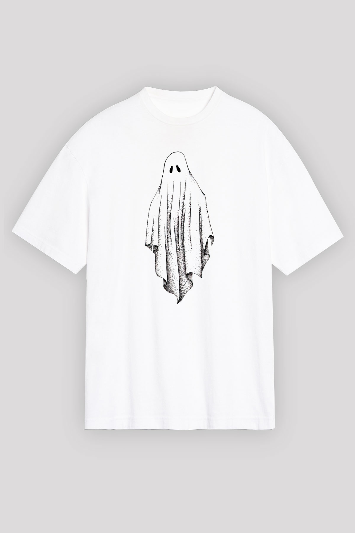 Halloween Baskılı Beyaz Unisex Oversize Tişört - Tshirt