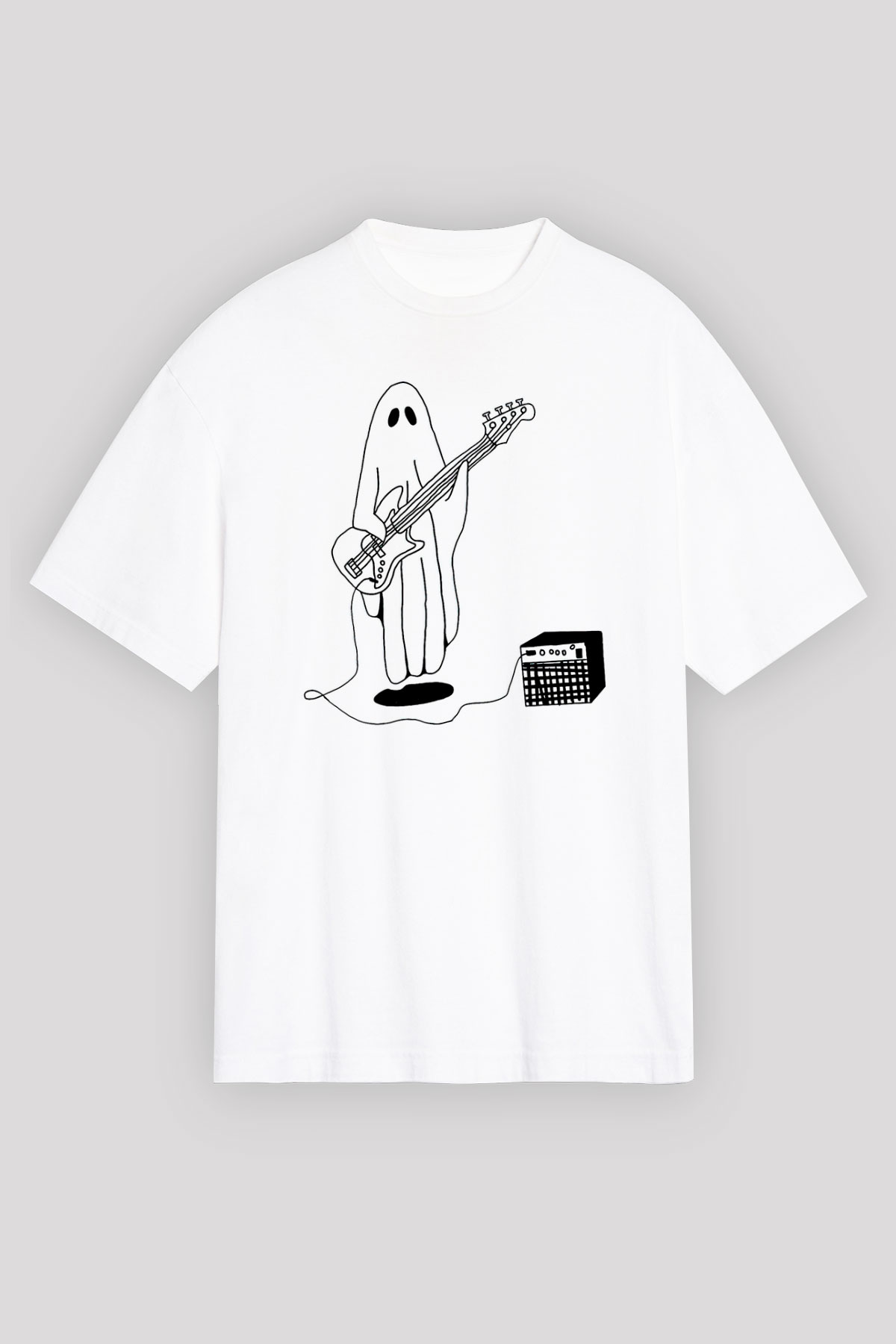 Halloween Baskılı Beyaz Unisex Oversize Tişört - Tshirt