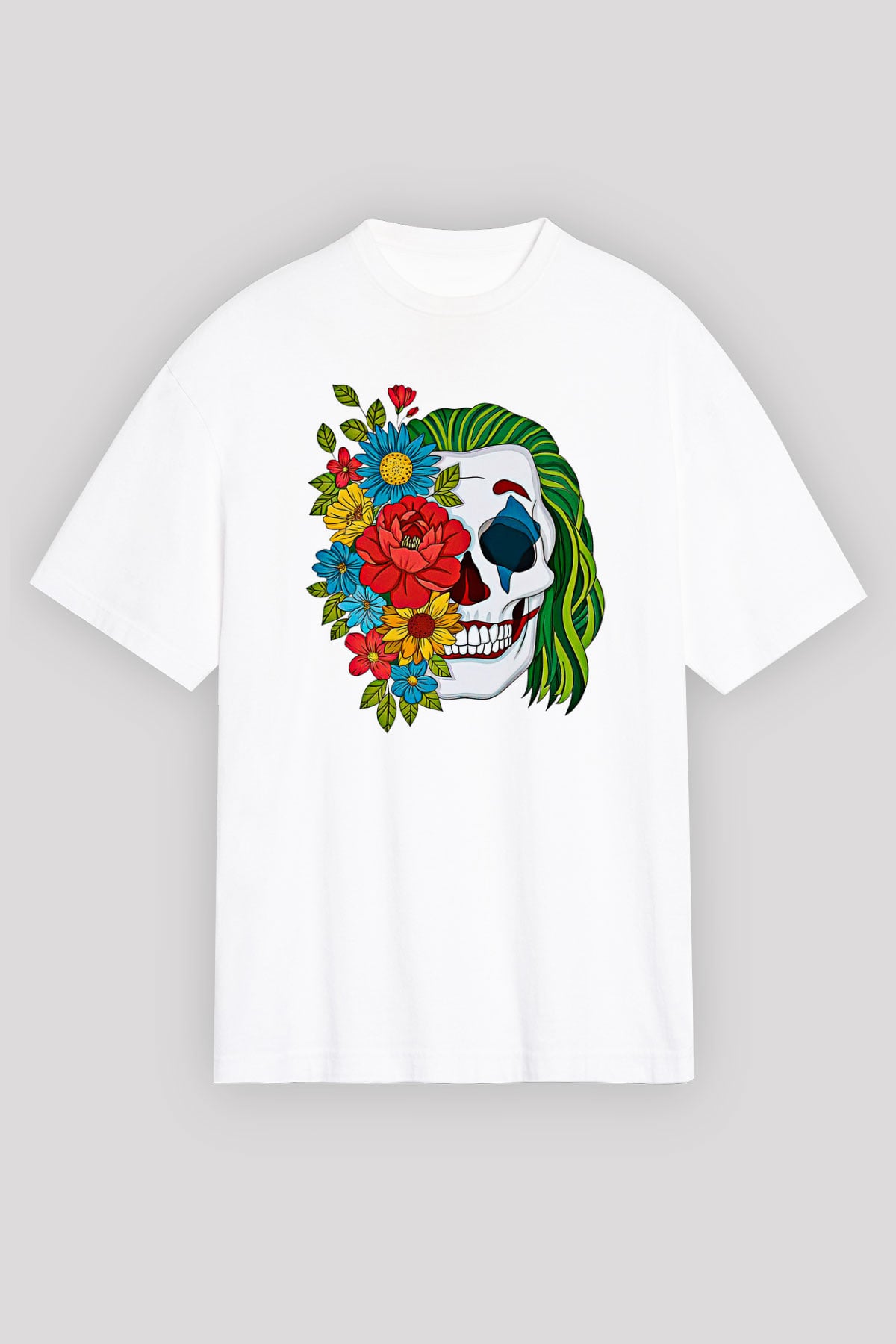 Halloween Baskılı Beyaz Unisex Oversize Tişört - Tshirt