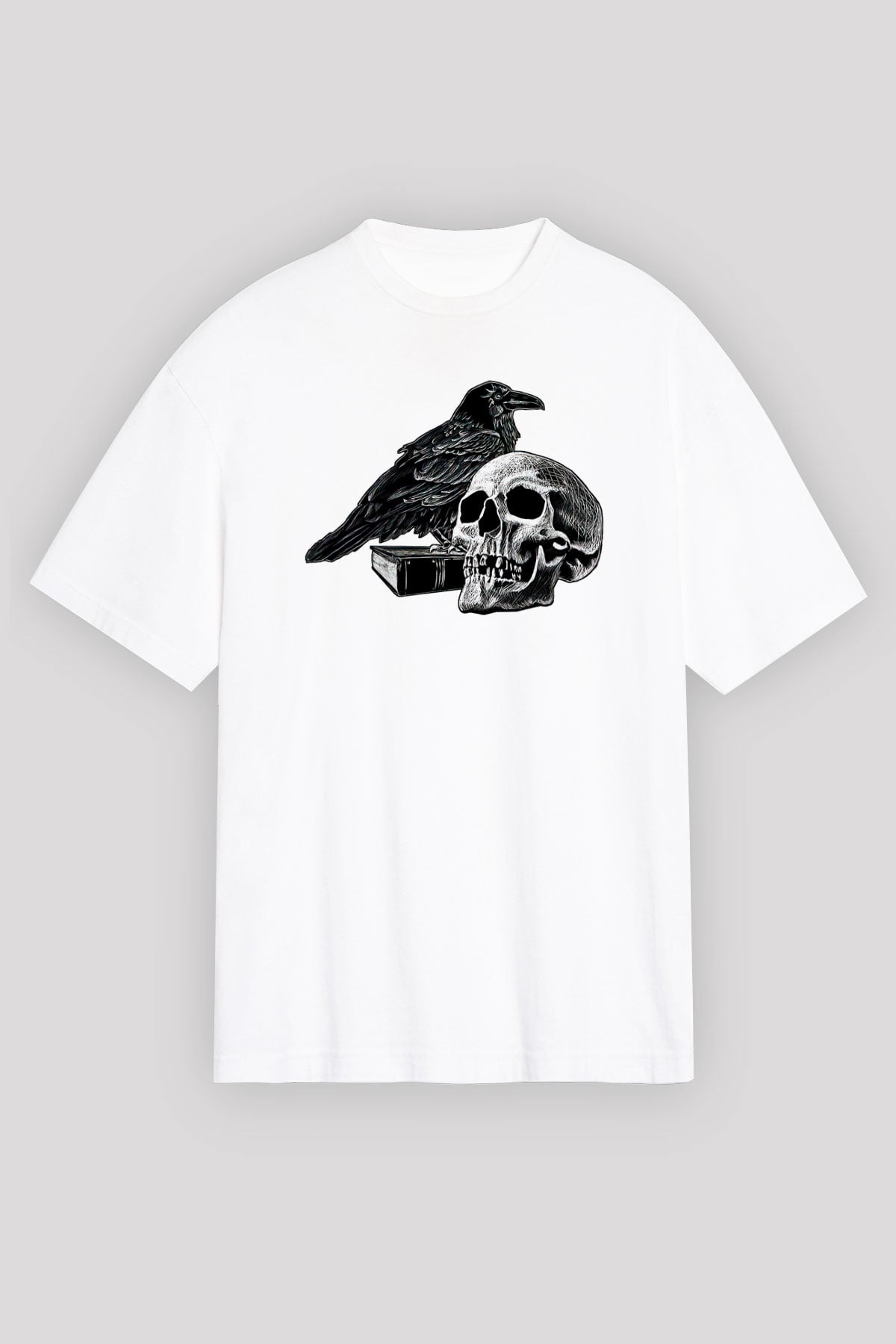 Halloween Baskılı Beyaz Unisex Oversize Tişört - Tshirt