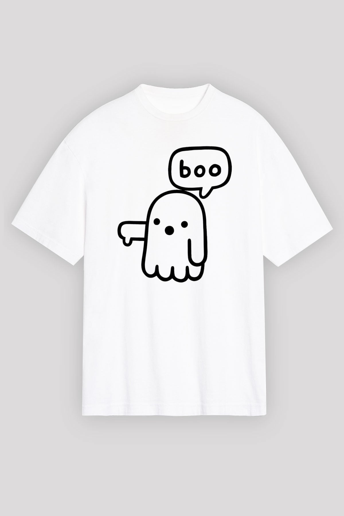 Halloween Baskılı Beyaz Unisex Oversize Tişört - Tshirt