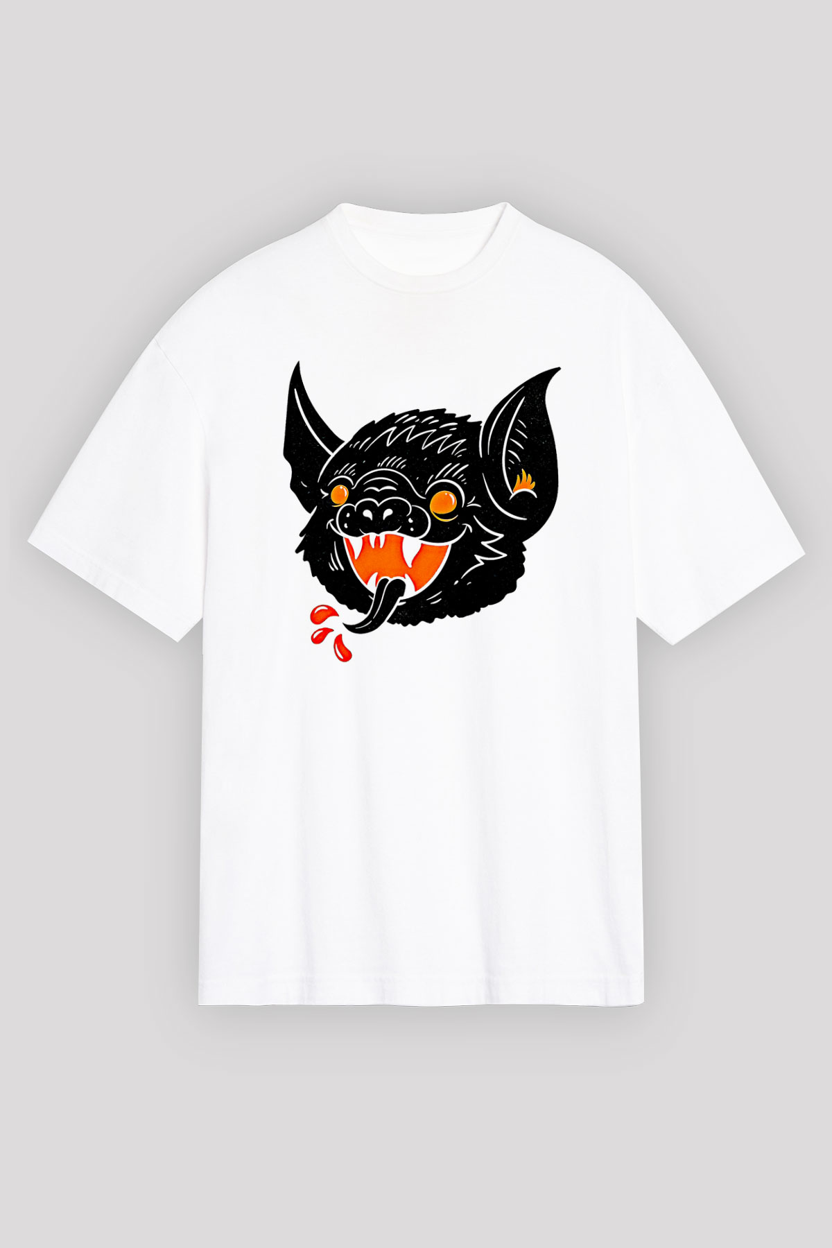 Halloween Baskılı Beyaz Unisex Oversize Tişört - Tshirt