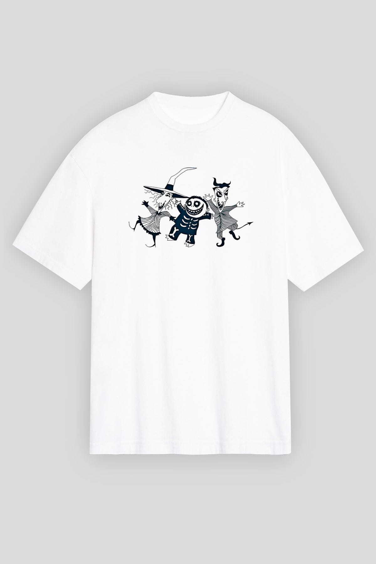 Halloween Baskılı Beyaz Unisex Oversize Tişört - Tshirt