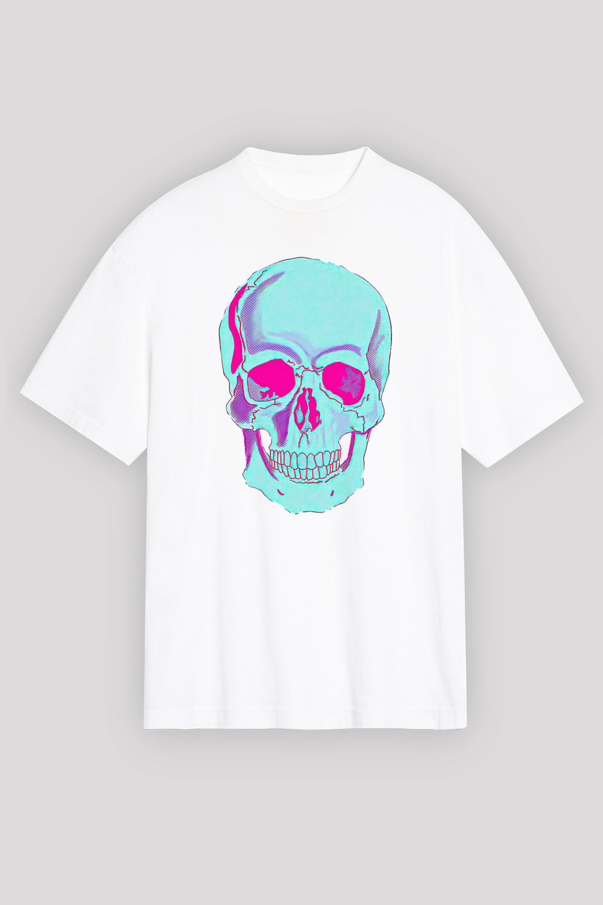 Halloween Baskılı Beyaz Unisex Oversize Tişört - Tshirt