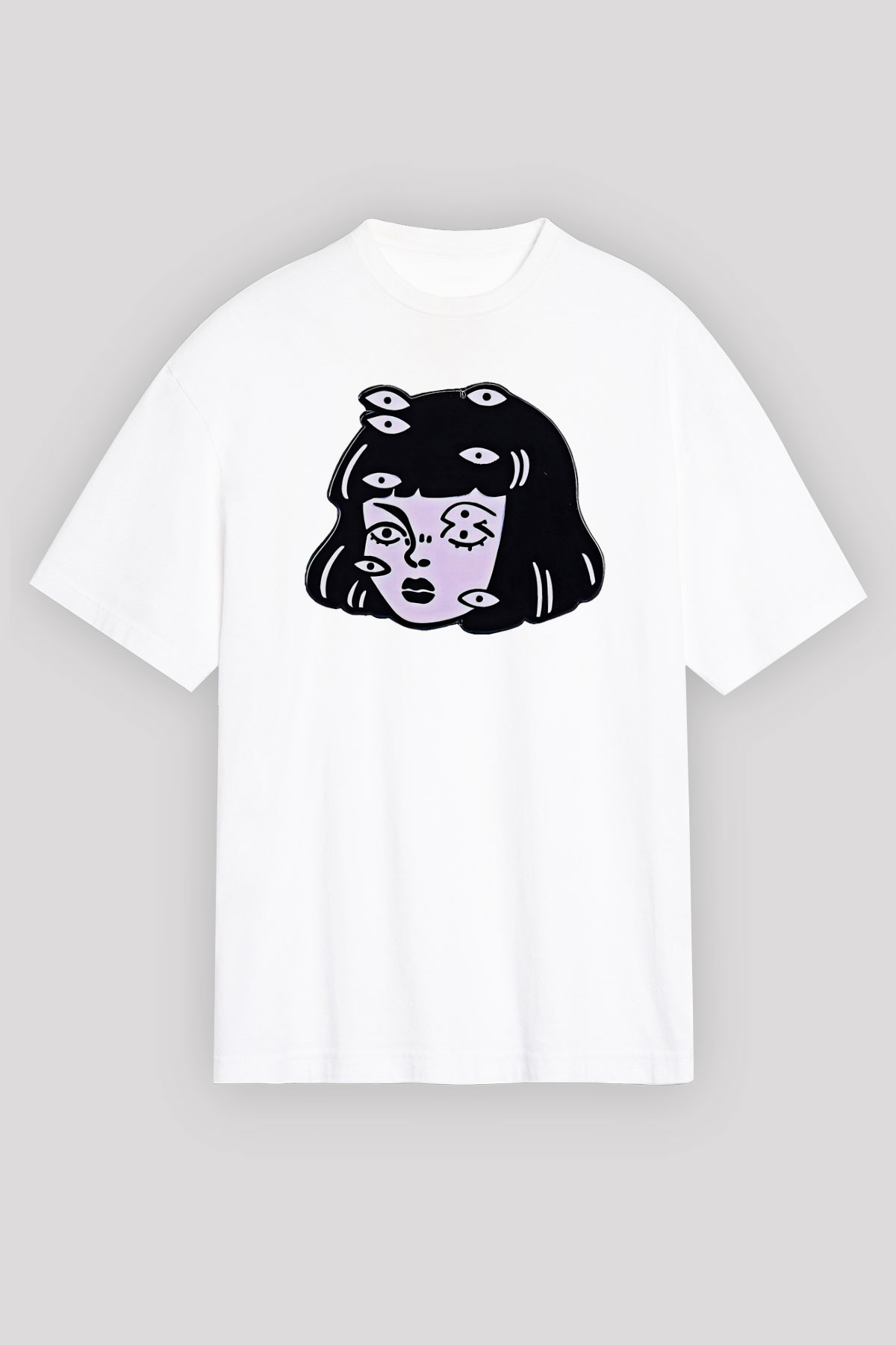Halloween Baskılı Beyaz Unisex Oversize Tişört - Tshirt