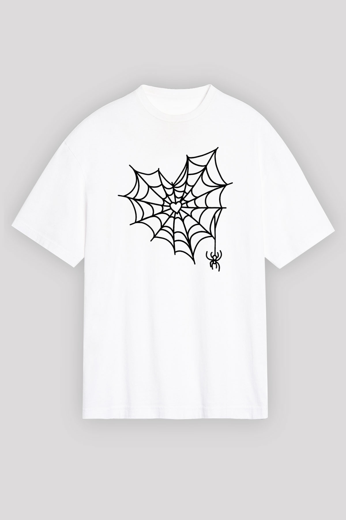 Halloween Baskılı Beyaz Unisex Oversize Tişört - Tshirt