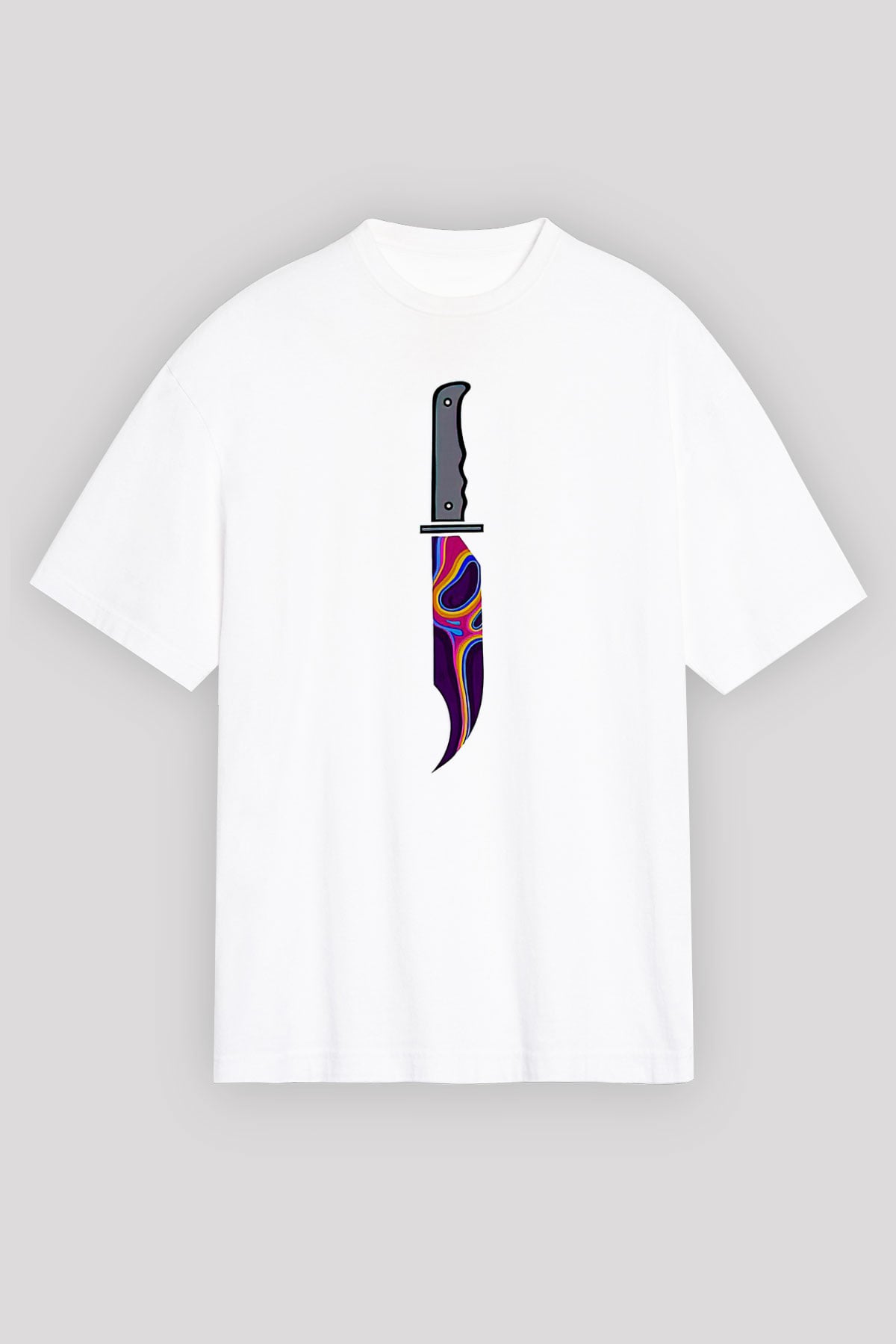 Halloween Baskılı Beyaz Unisex Oversize Tişört - Tshirt