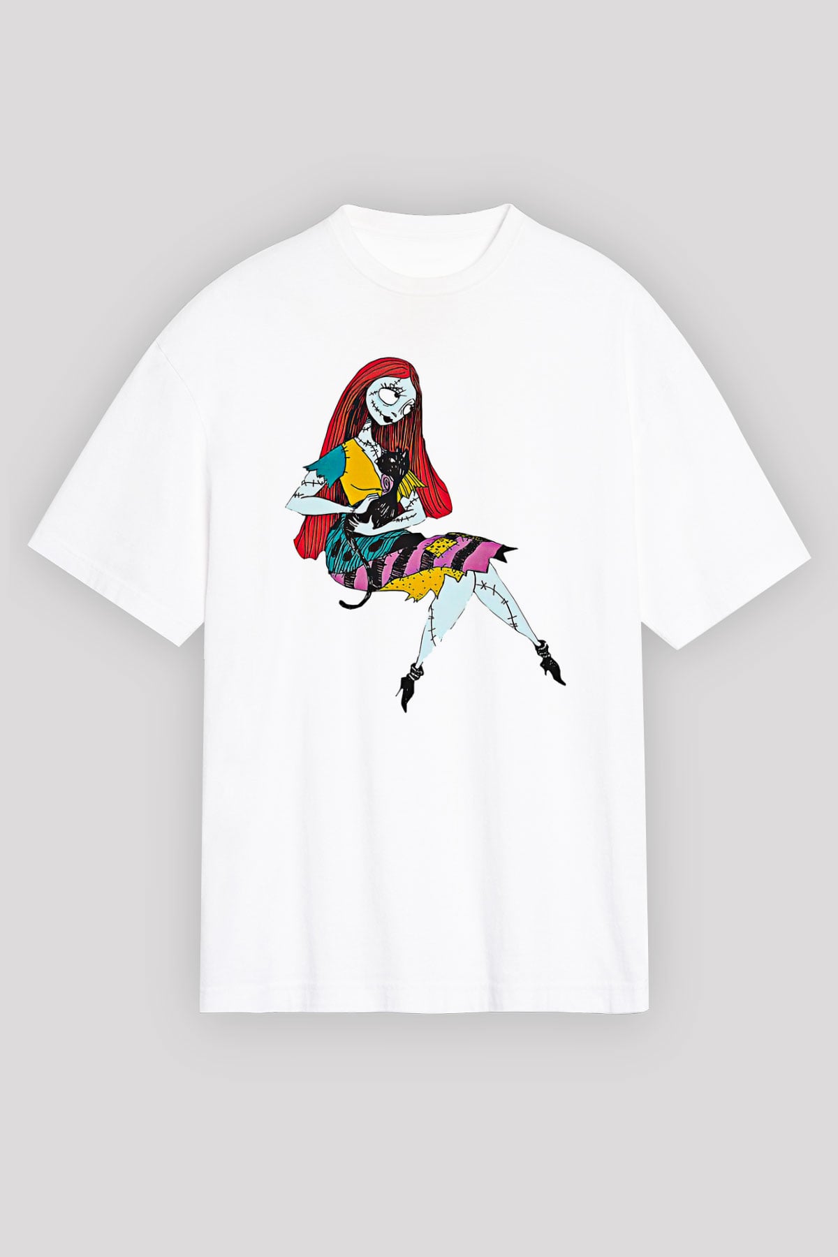 Halloween Baskılı Beyaz Unisex Oversize Tişört - Tshirt
