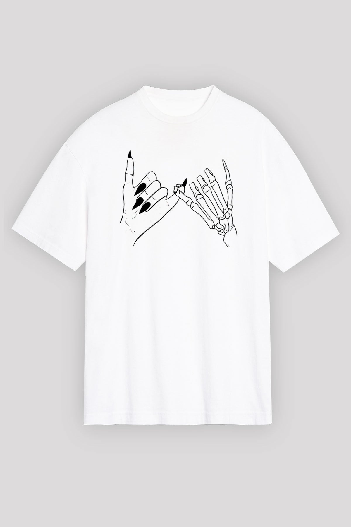 Halloween Baskılı Beyaz Unisex Oversize Tişört - Tshirt