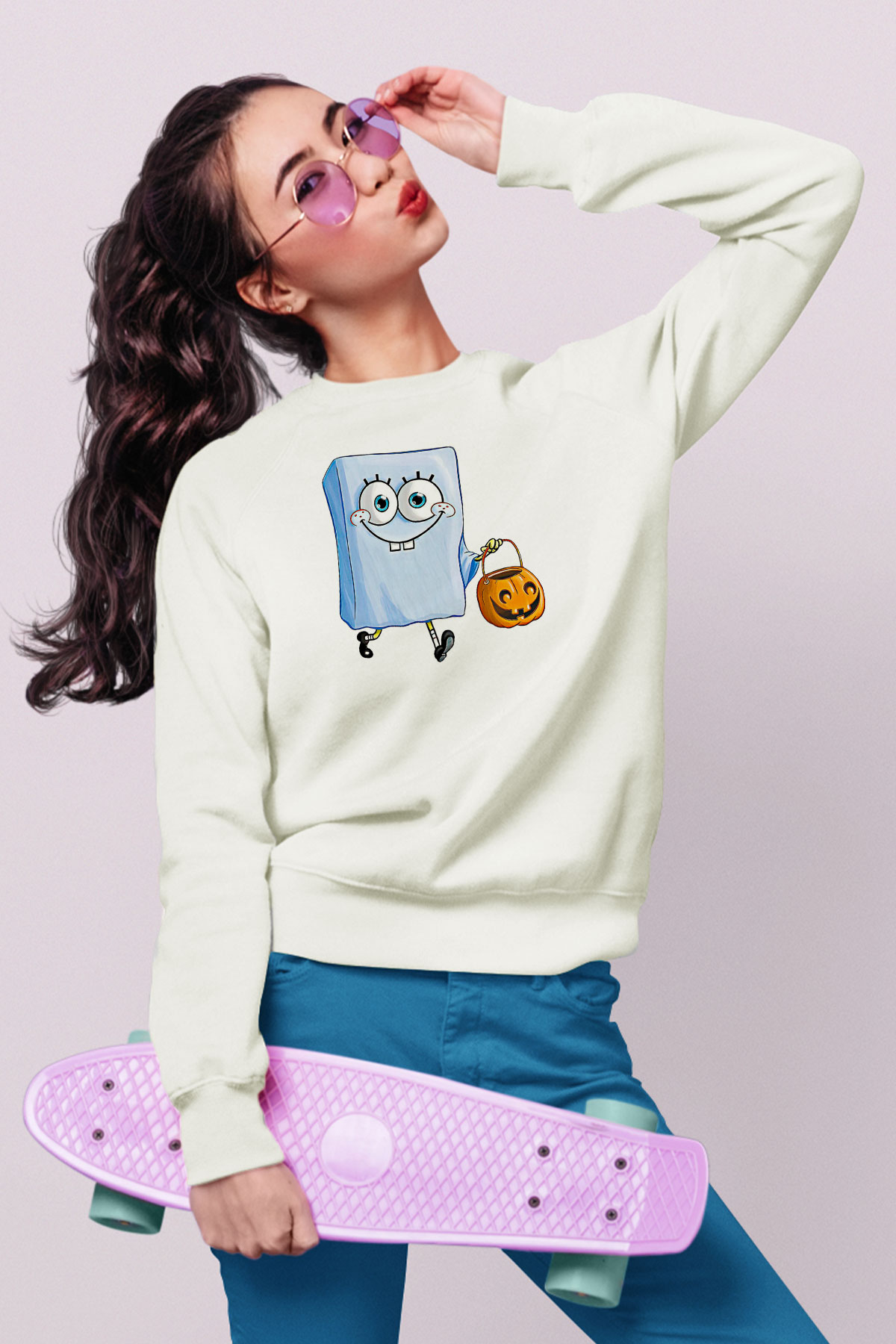 Halloween Baskılı Beyaz Unisex Sweatshirt