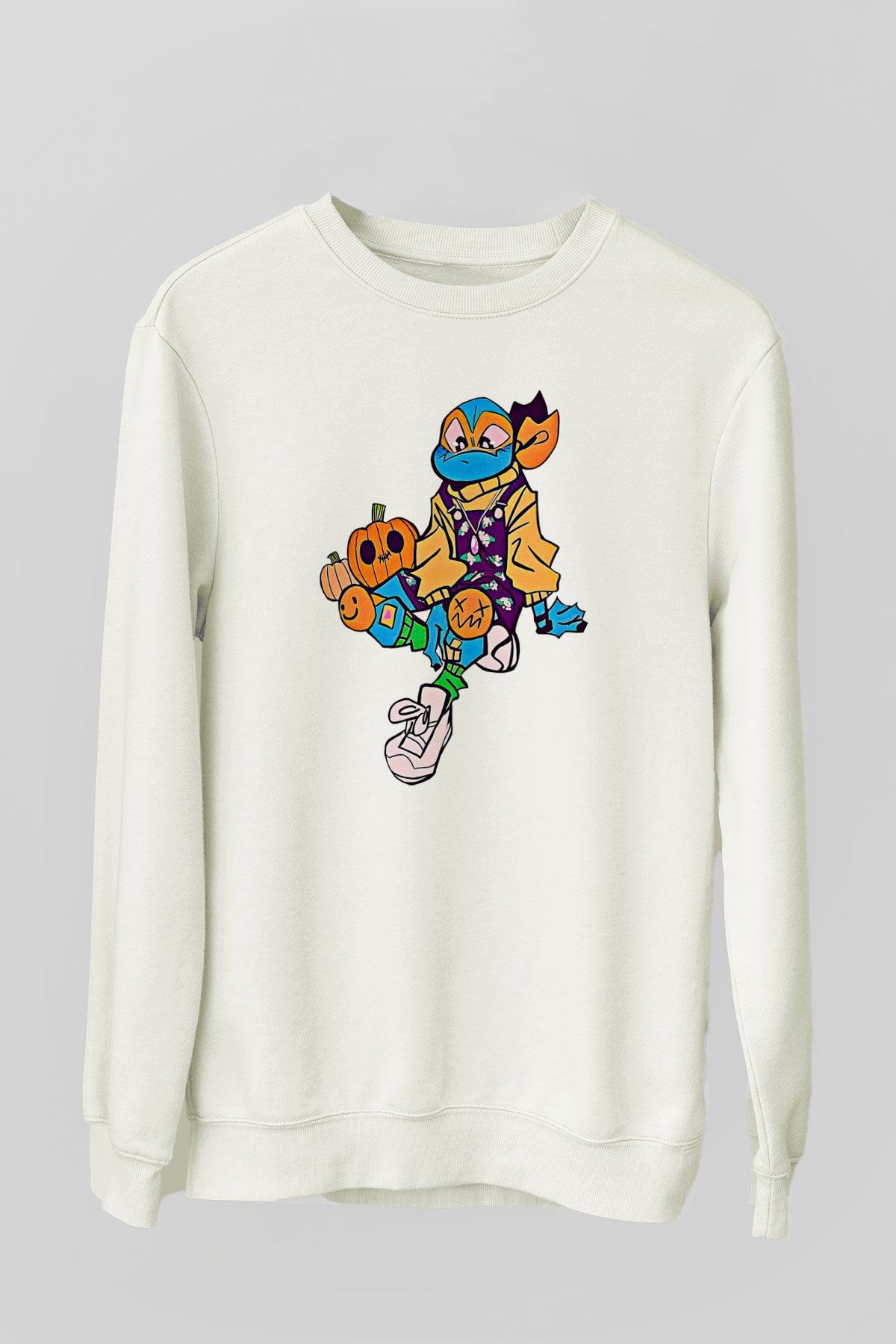 Halloween Baskılı Beyaz Unisex Sweatshirt