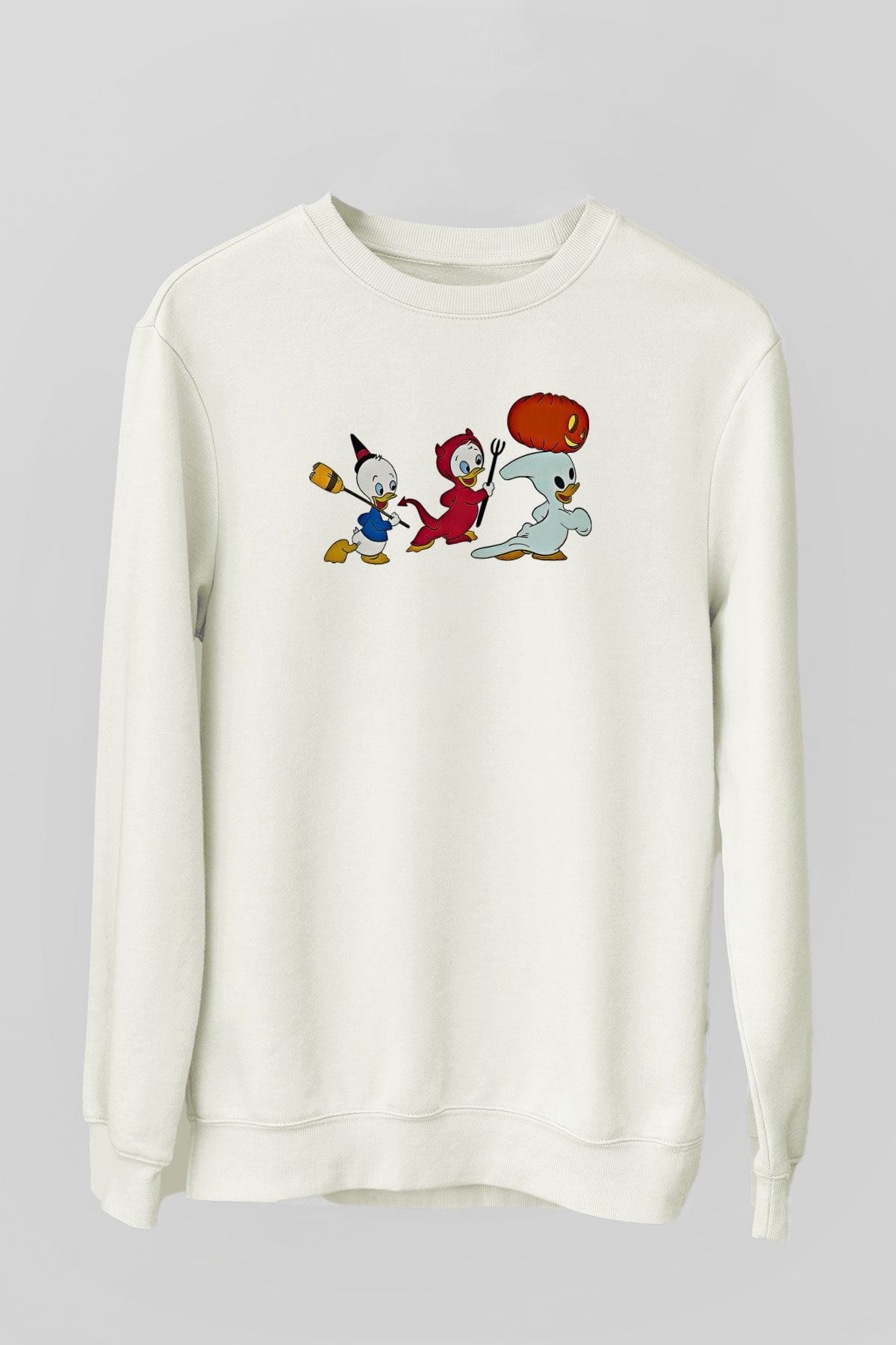 Halloween Baskılı Beyaz Unisex Sweatshirt