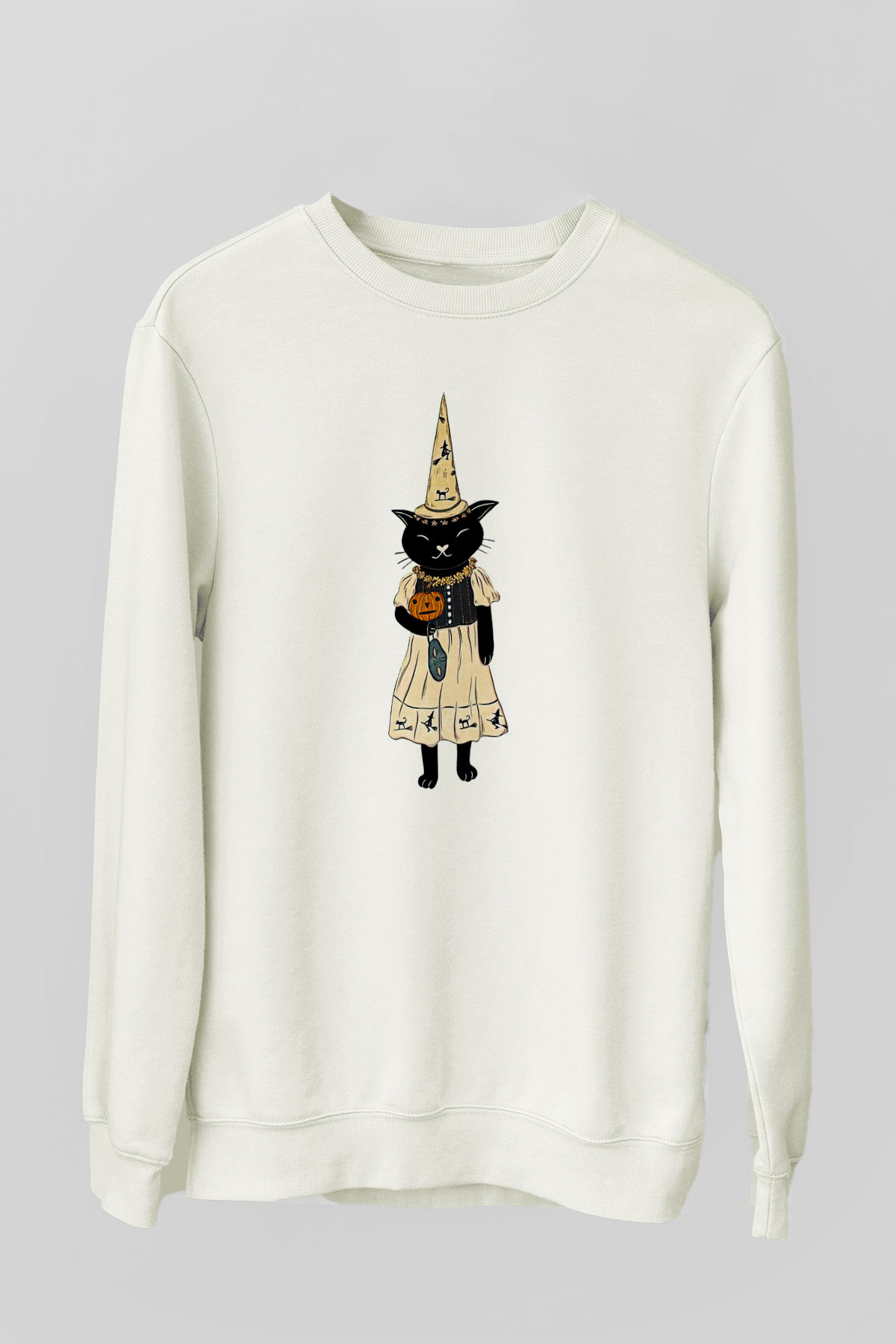 Halloween Baskılı Beyaz Unisex Sweatshirt