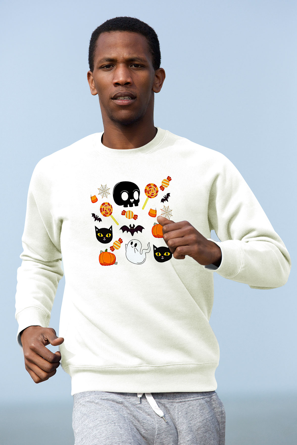 Halloween Baskılı Beyaz Unisex Sweatshirt