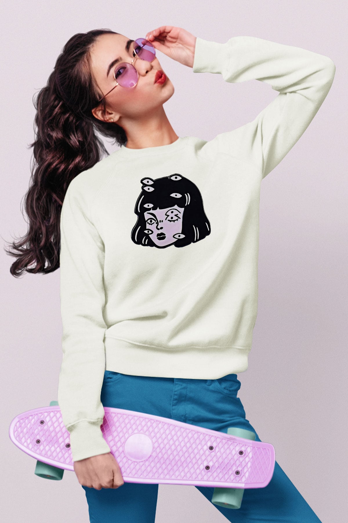 Halloween Baskılı Beyaz Unisex Sweatshirt