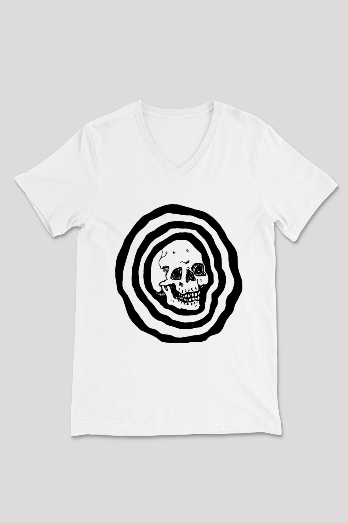 Halloween Baskılı Beyaz Unisex V Yaka Tişört - Tshirt