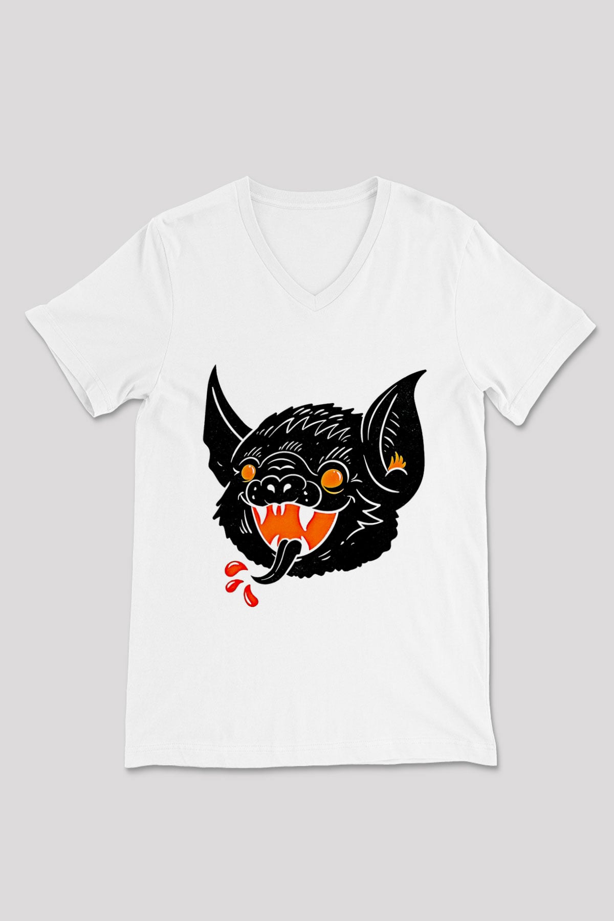 Halloween Baskılı Beyaz Unisex V Yaka Tişört - Tshirt