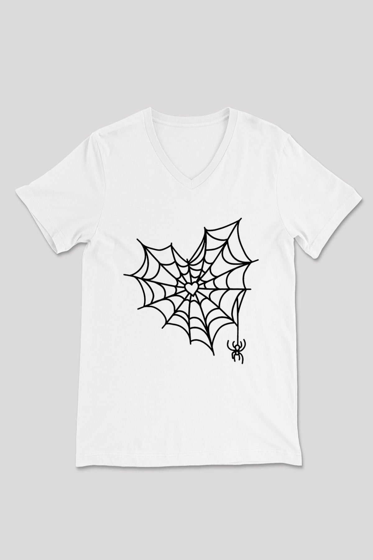 Halloween Baskılı Beyaz Unisex V Yaka Tişört - Tshirt