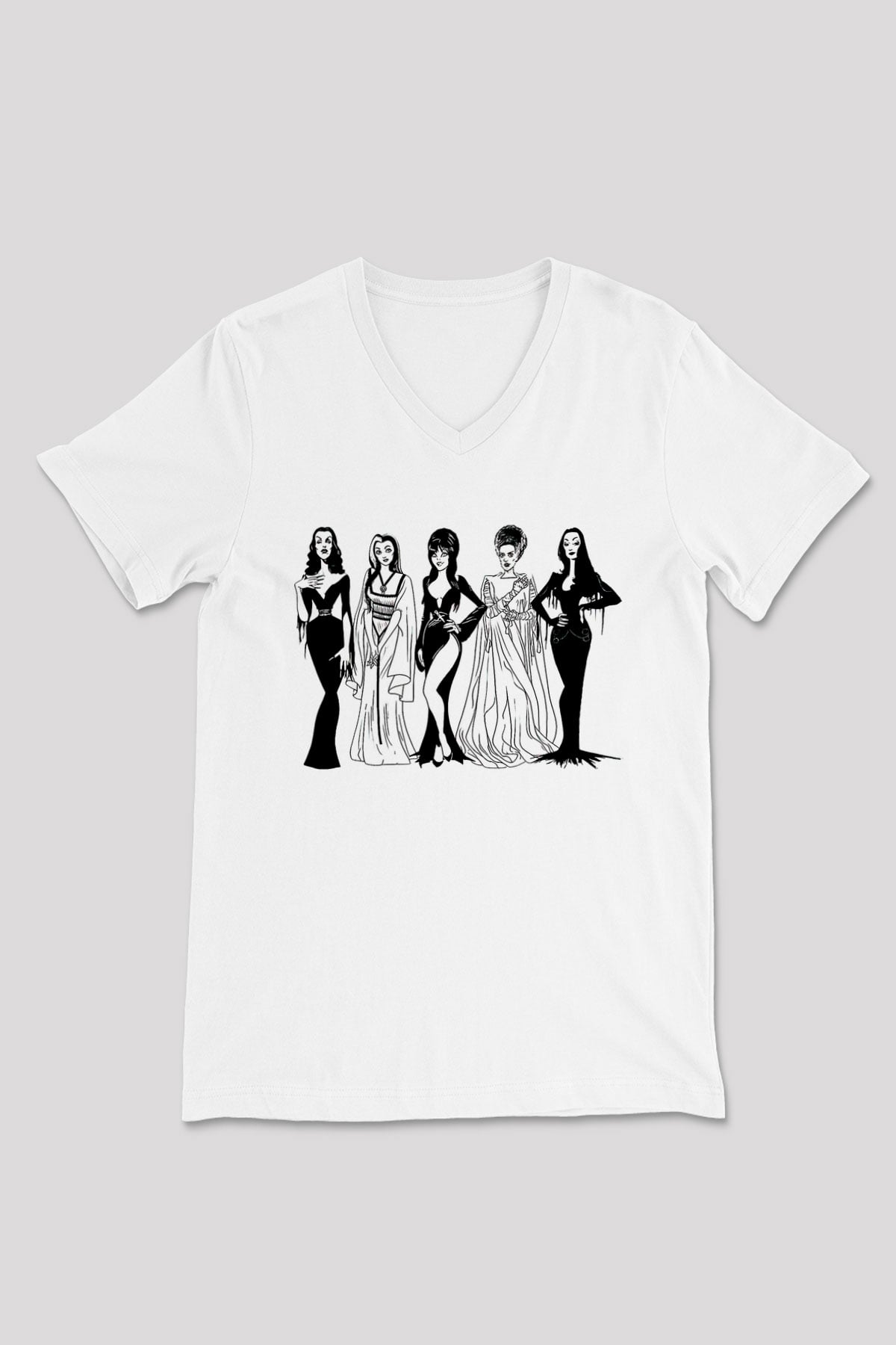 Halloween Baskılı Beyaz Unisex V Yaka Tişört - Tshirt
