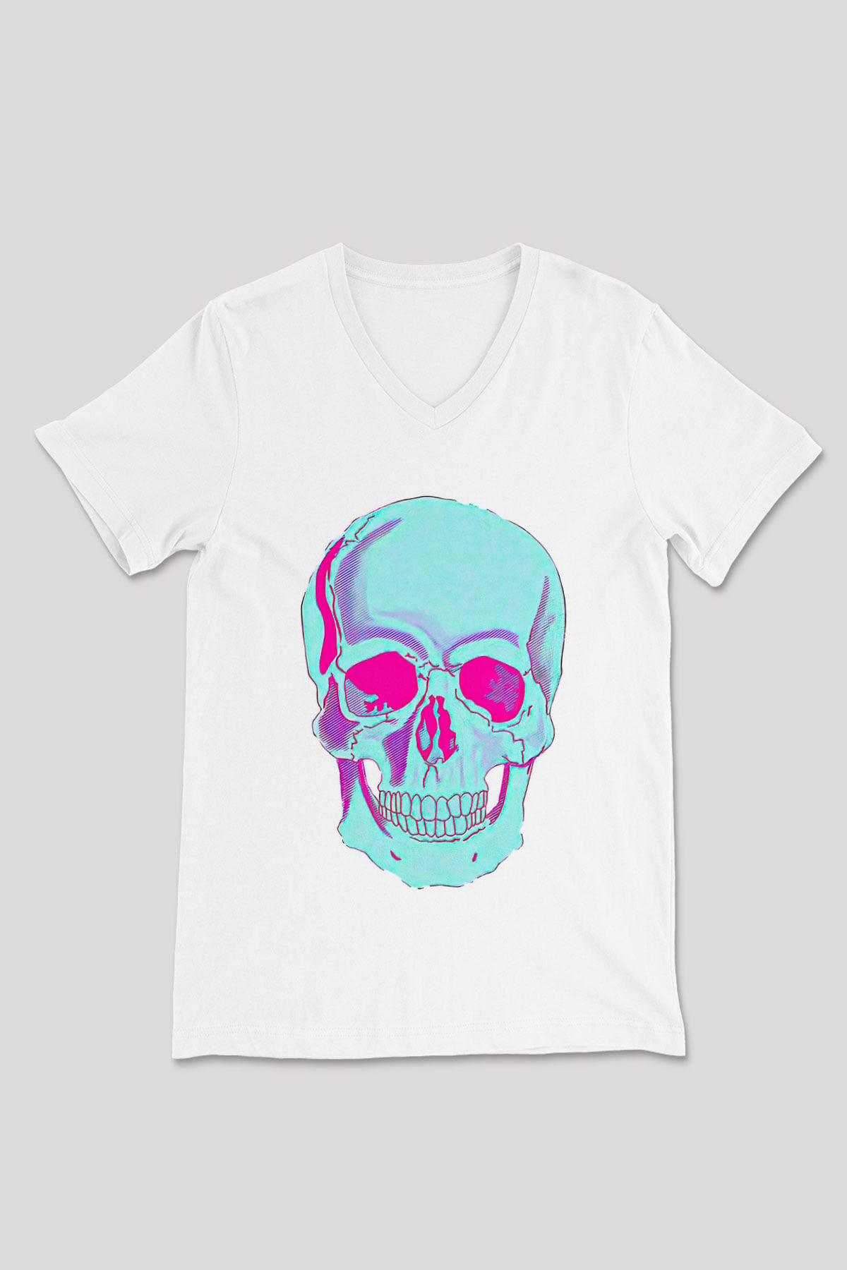 Halloween Baskılı Beyaz Unisex V Yaka Tişört - Tshirt