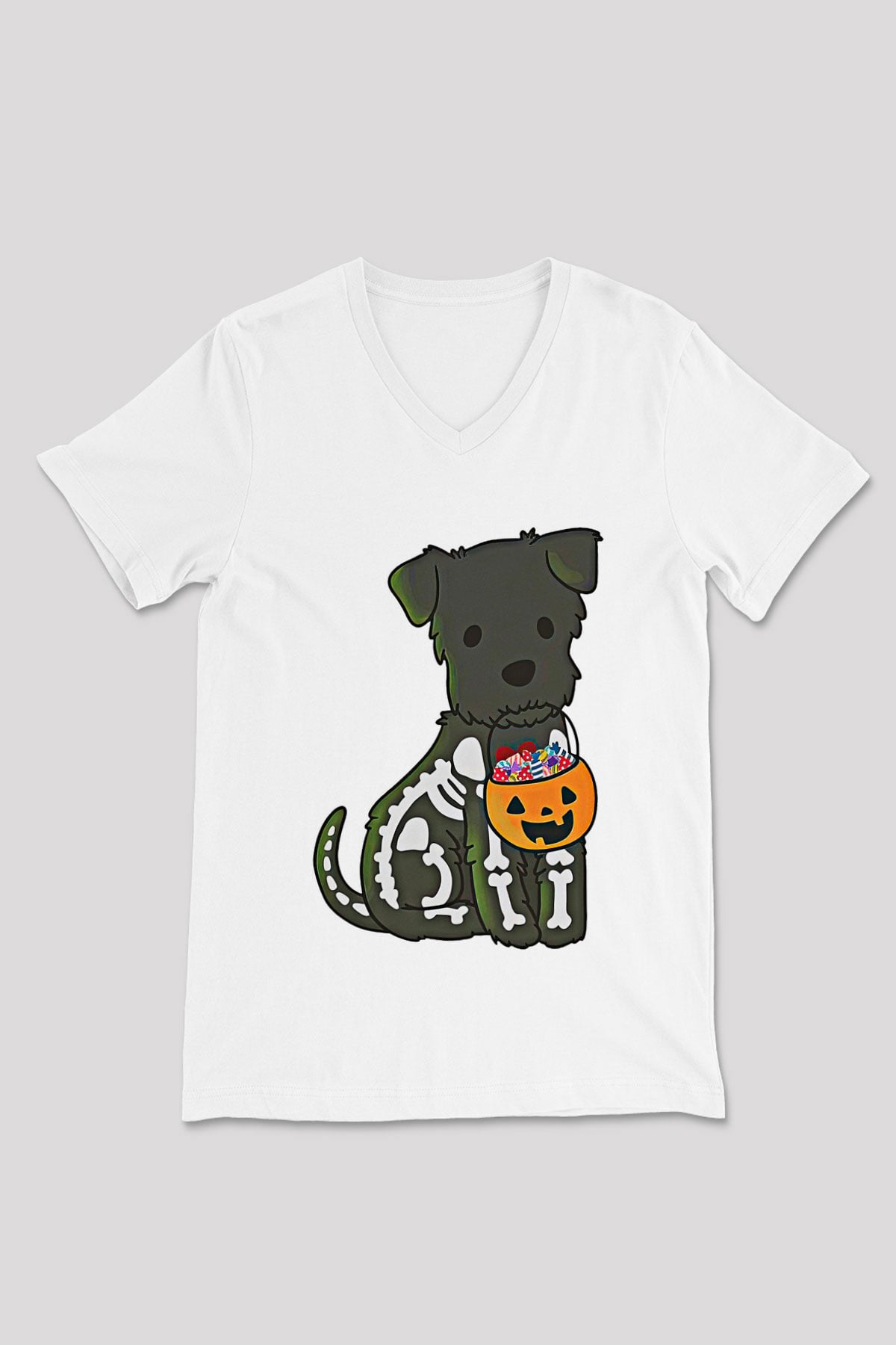 Halloween Baskılı Beyaz Unisex V Yaka Tişört - Tshirt