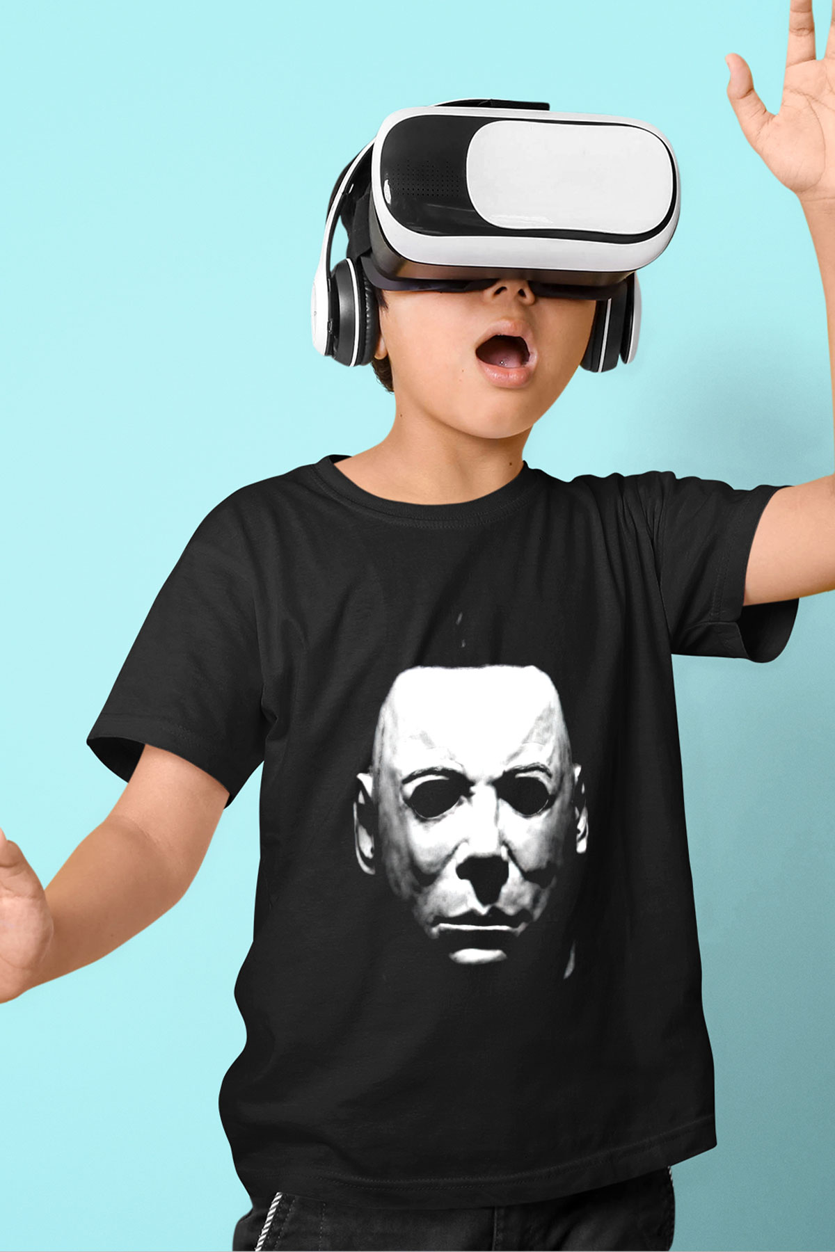 Halloween Baskılı Siyah Unisex Çocuk Tişört