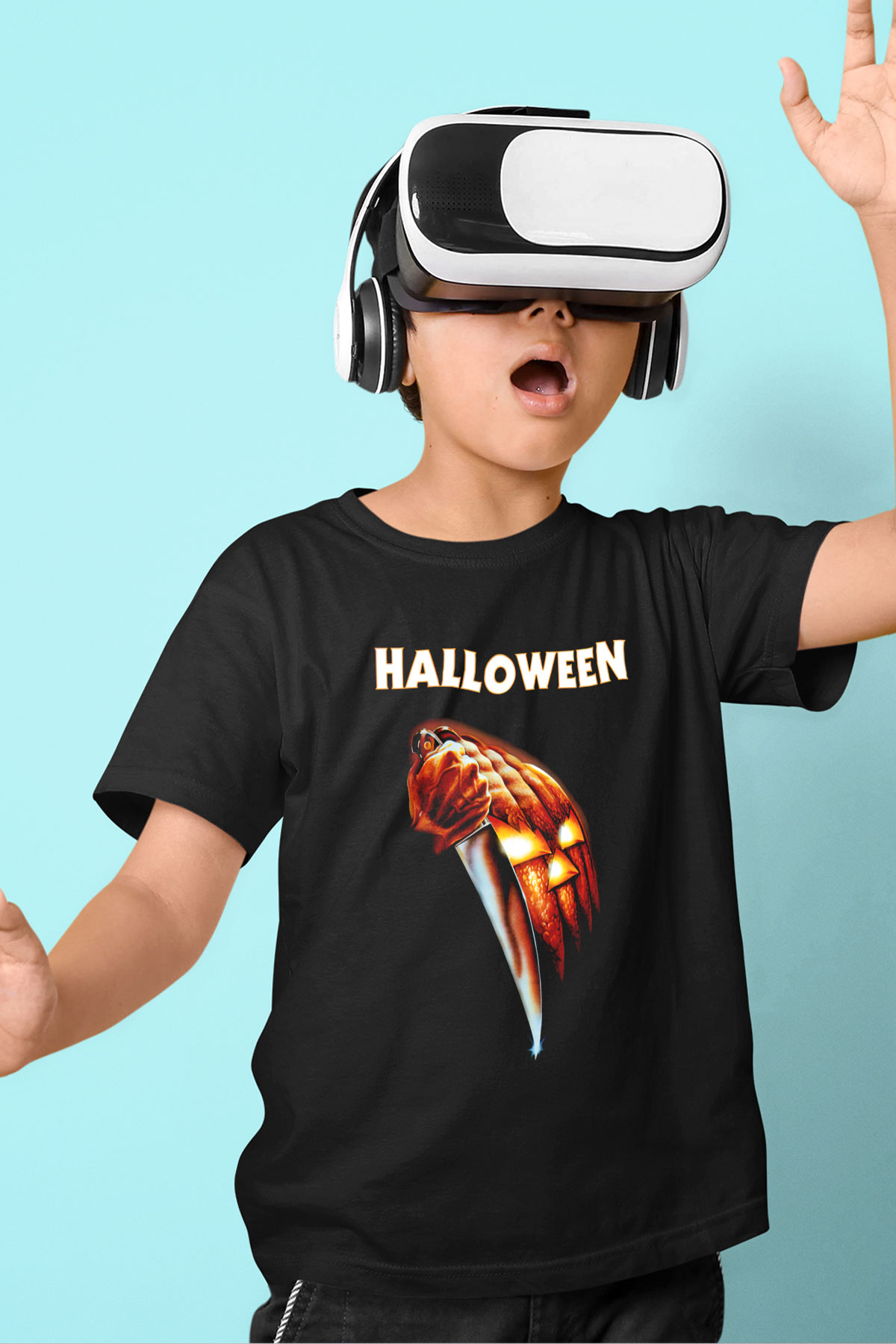 Halloween Baskılı Siyah Unisex Çocuk Tişört