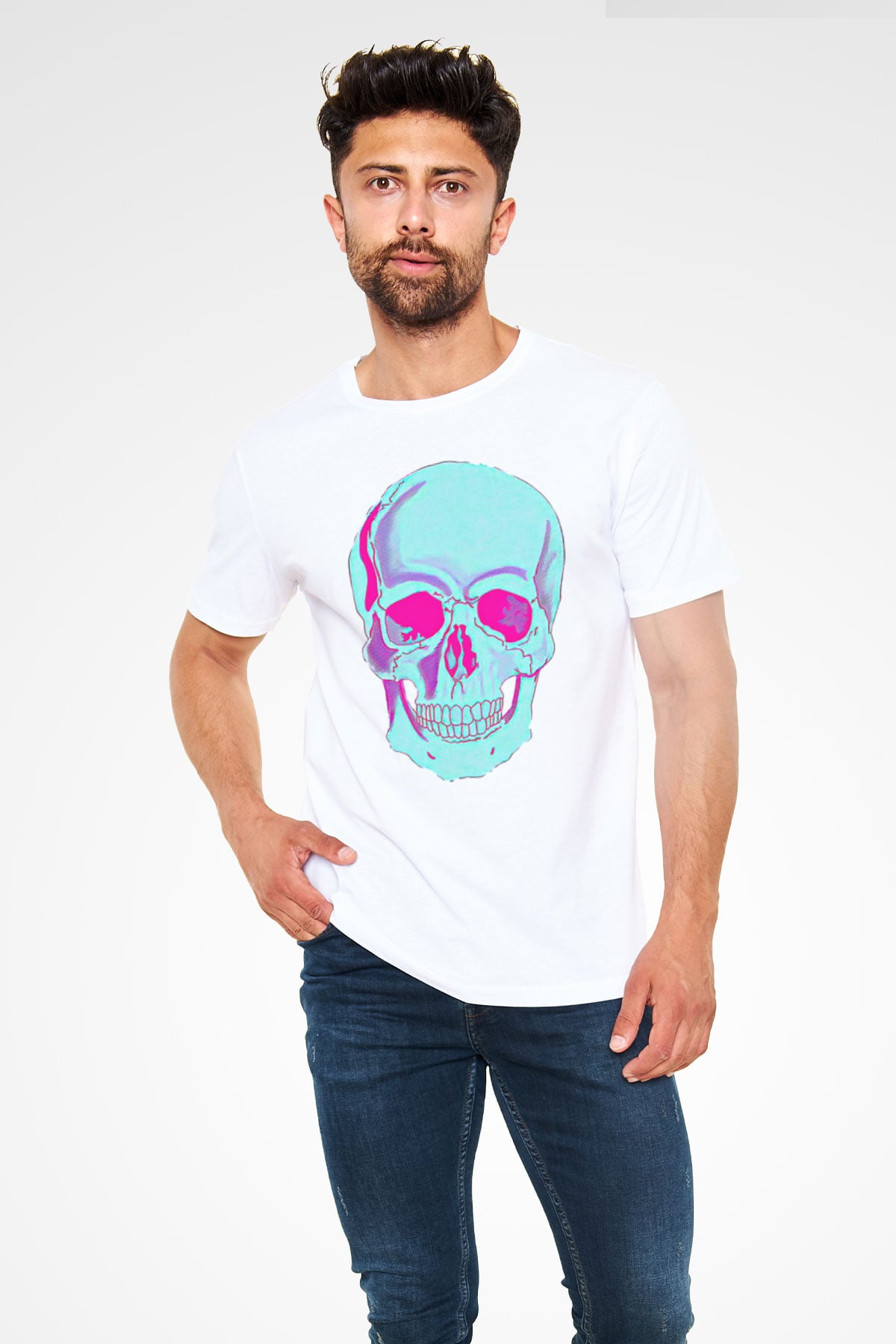 Halloween Baskılı Unisex Beyaz Tişört - Tshirt