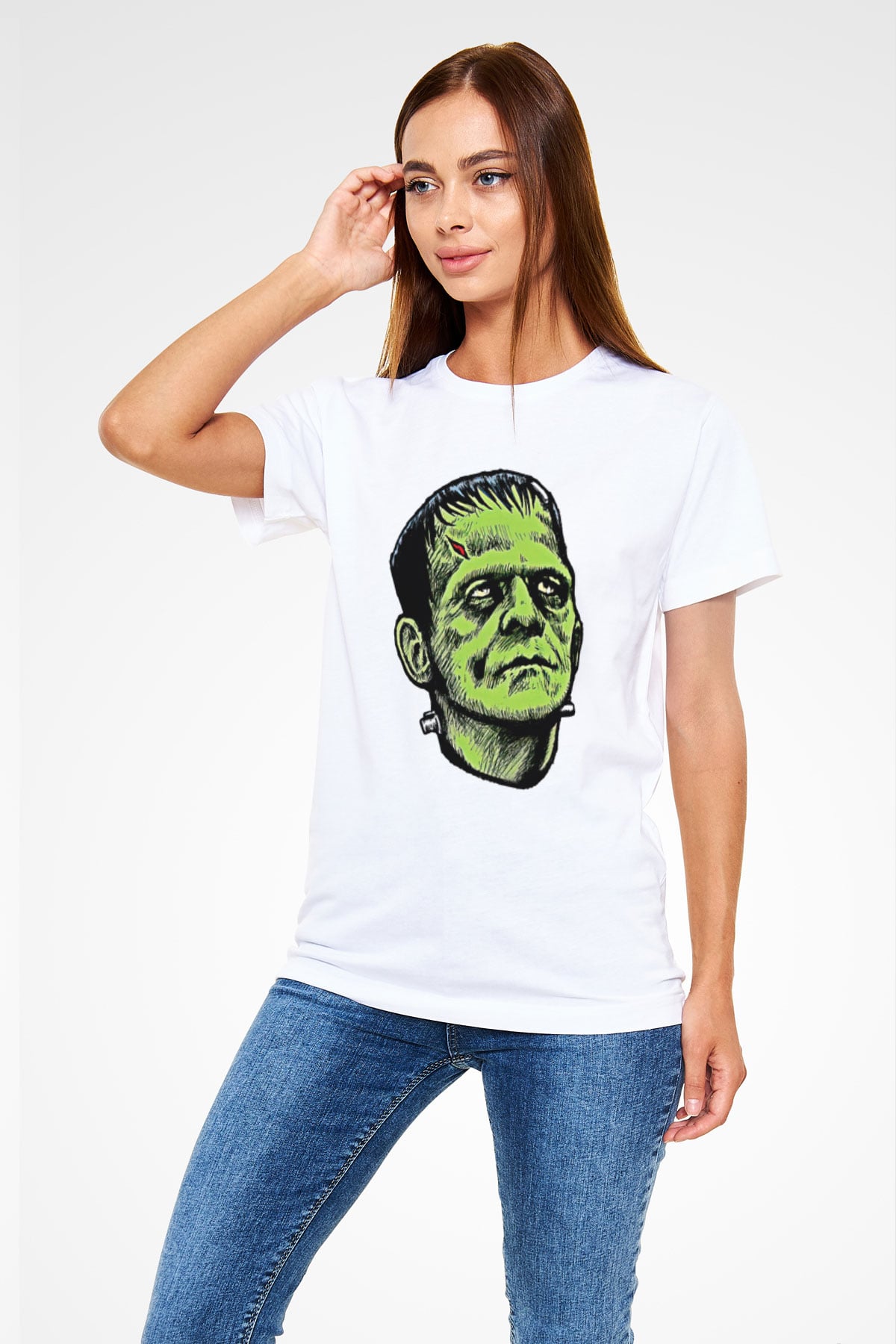 Halloween Baskılı Unisex Beyaz Tişört - Tshirt