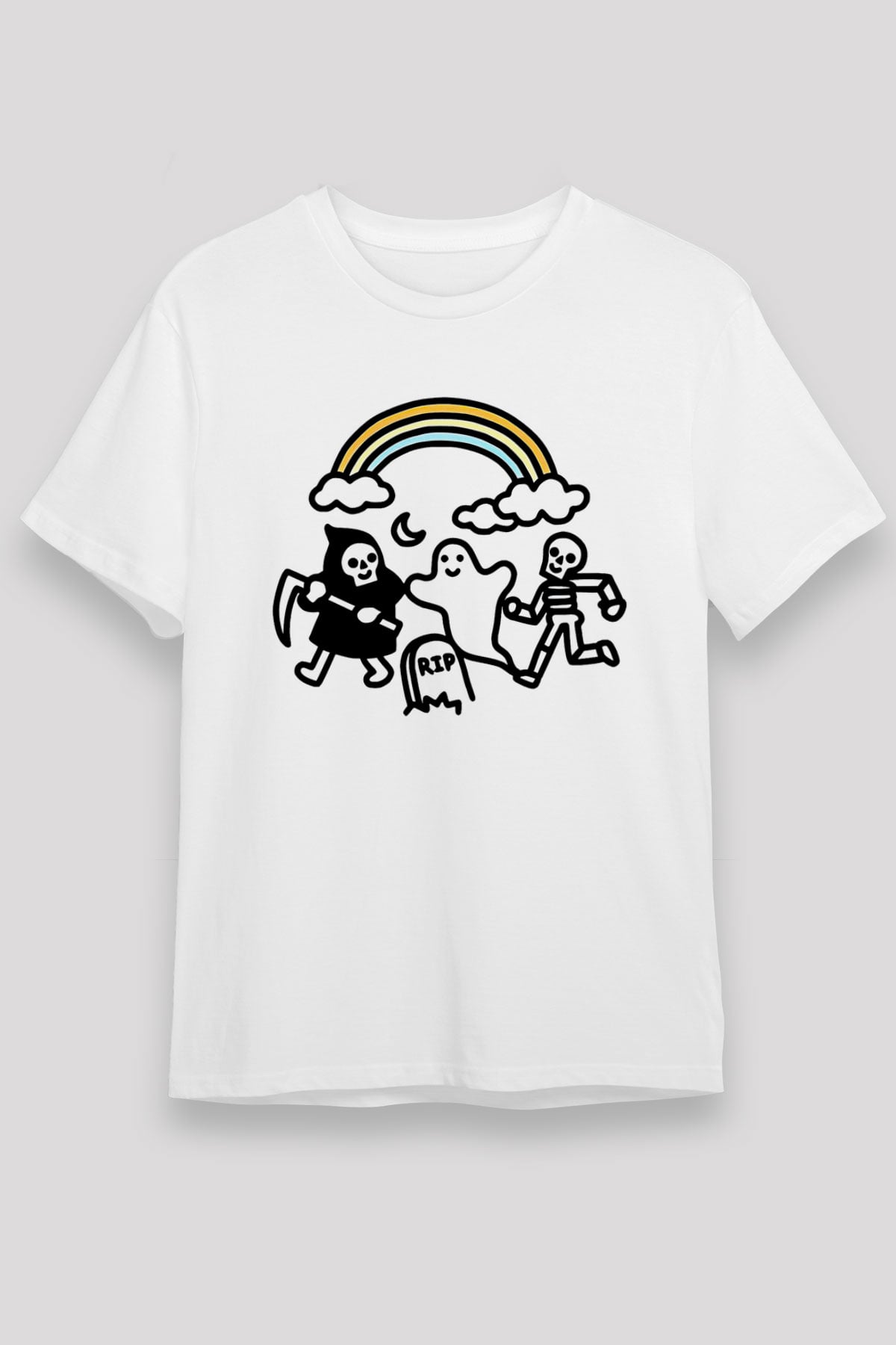 Halloween Baskılı Unisex Beyaz Tişört - Tshirt