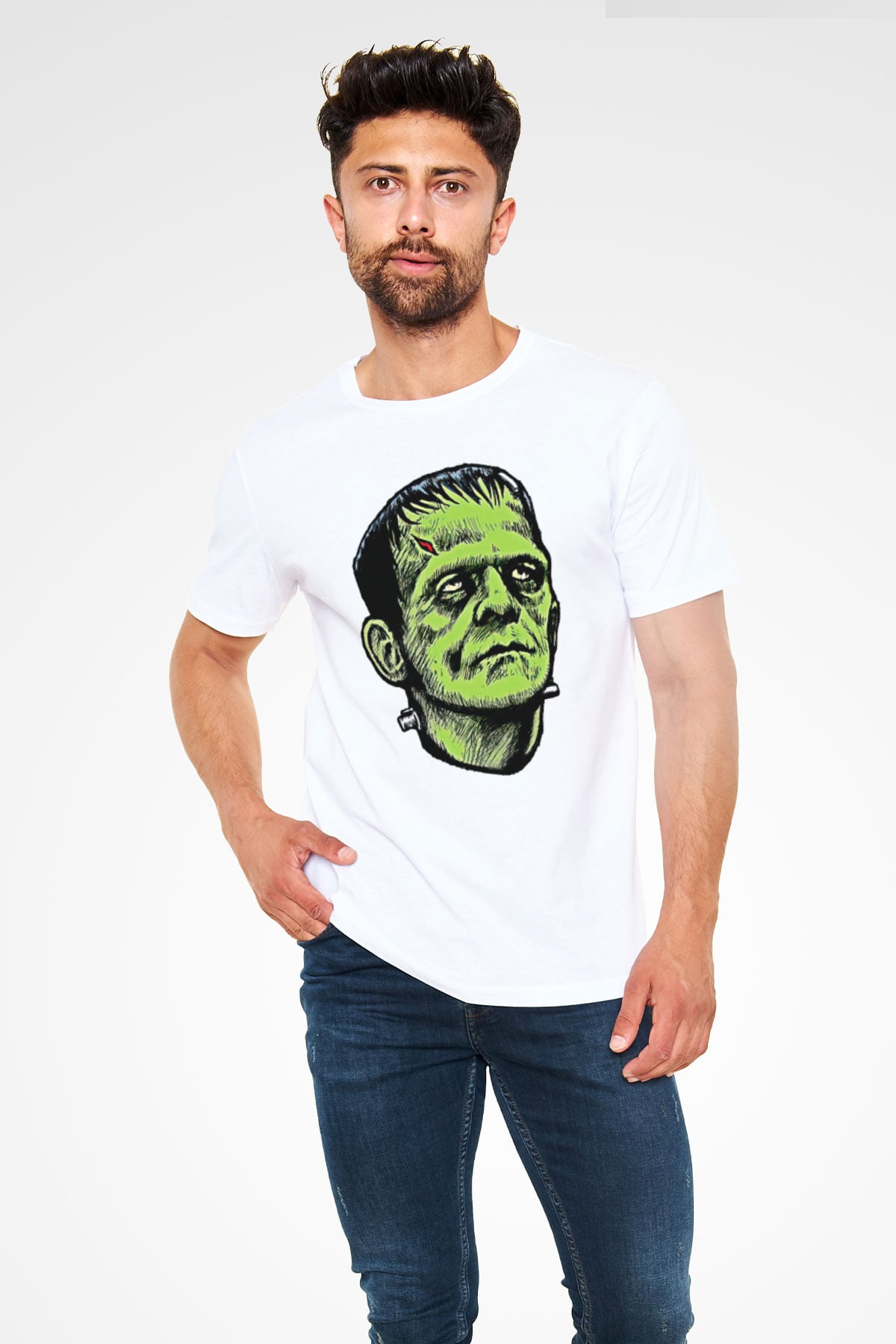 Halloween Baskılı Unisex Beyaz Tişört - Tshirt