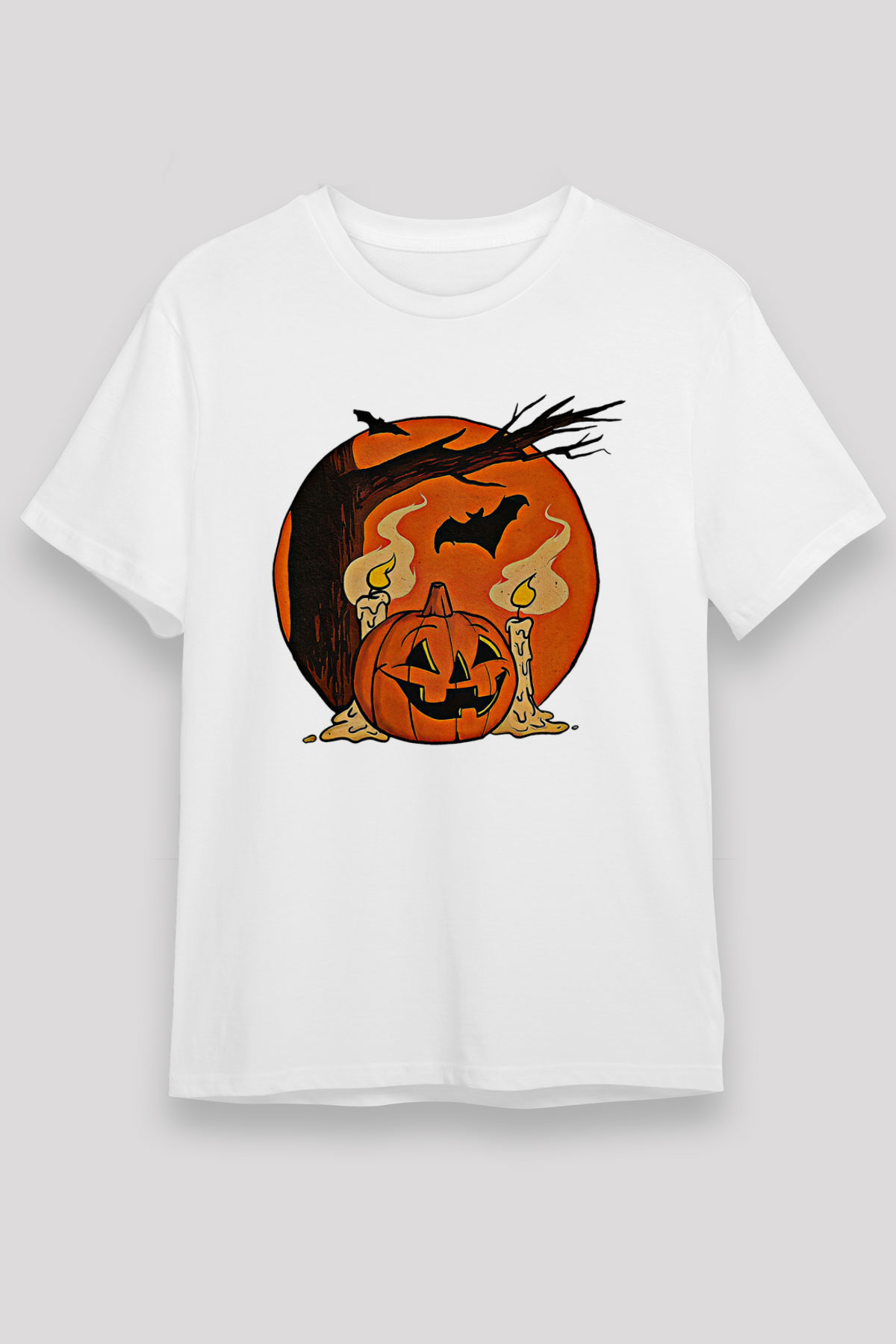 Halloween Baskılı Unisex Beyaz Tişört - Tshirt