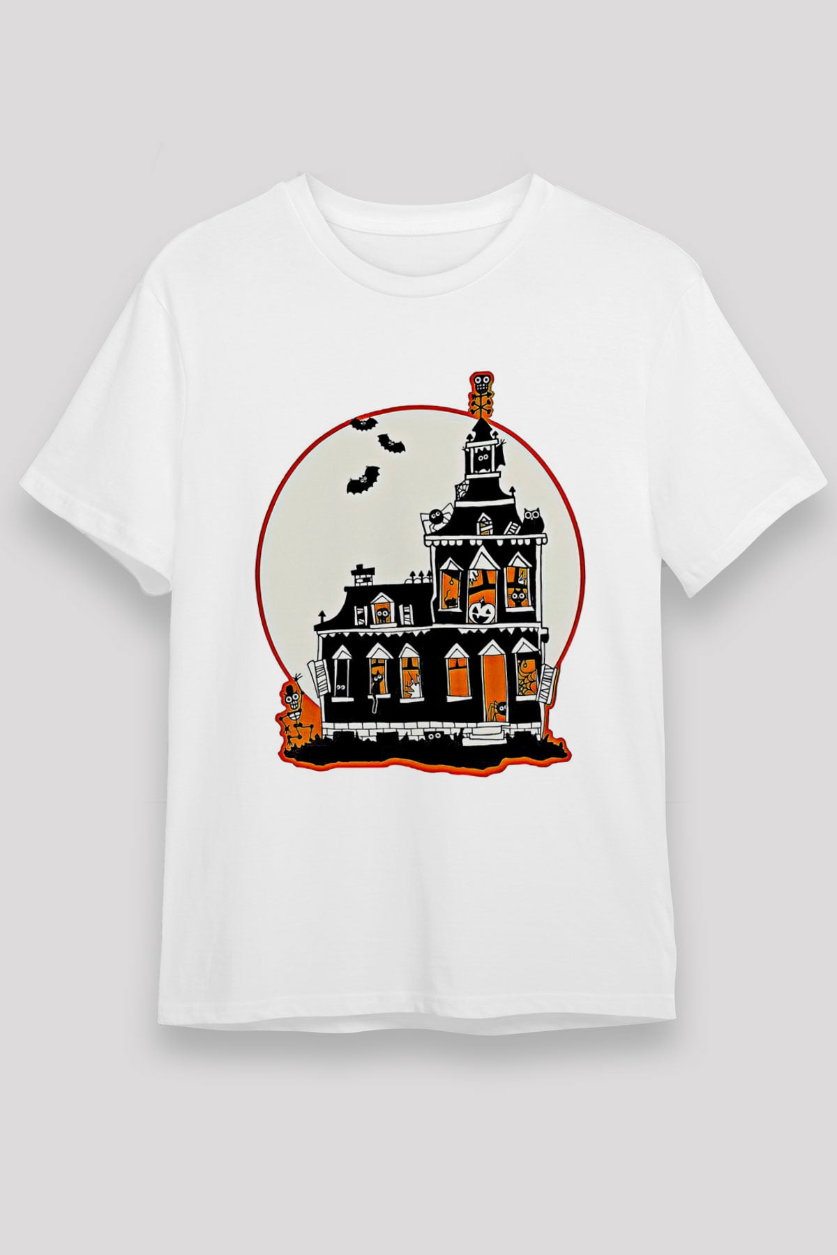 Halloween Baskılı Unisex Beyaz Tişört - Tshirt