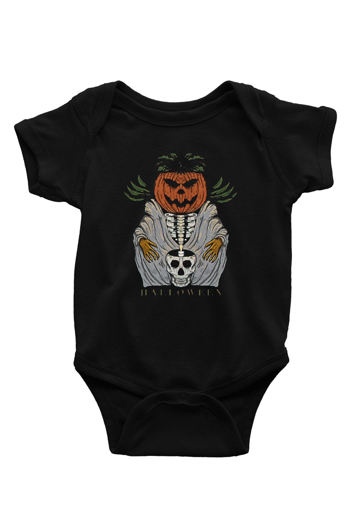 Halloween Baskılı Unisex Siyah Bebek Body - Zıbın