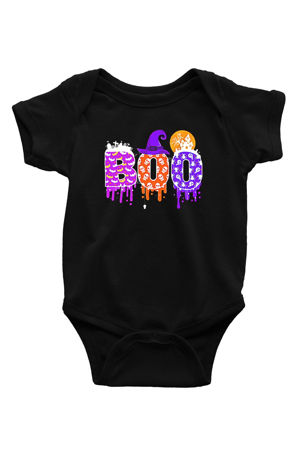 Halloween Baskılı Unisex Siyah Bebek Body - Zıbın