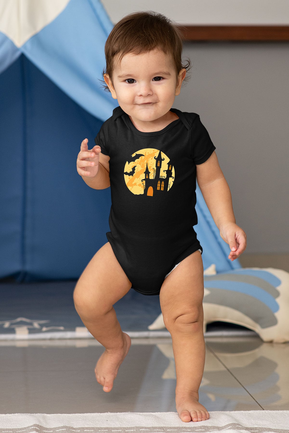 Halloween Baskılı Unisex Siyah Bebek Body - Zıbın