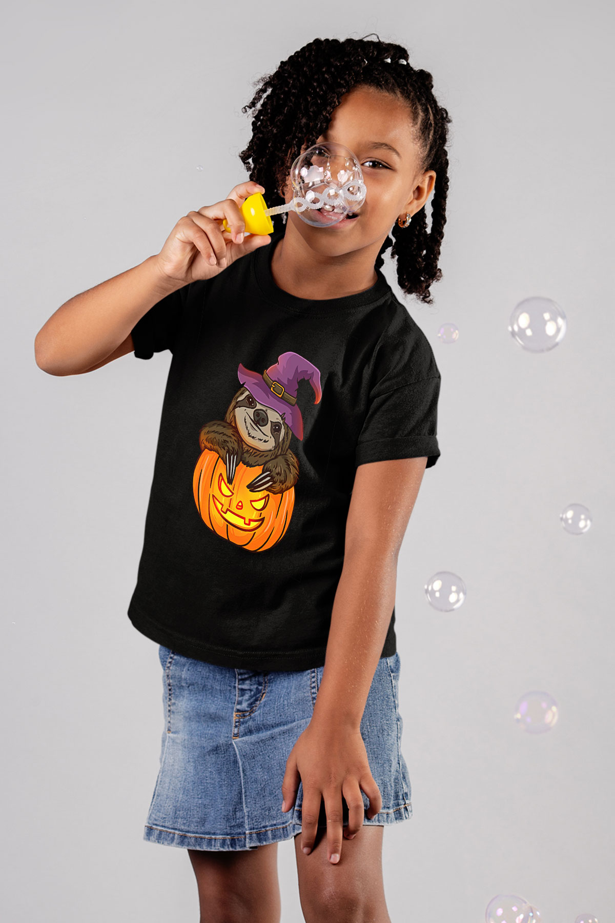 Halloween Baskılı Unisex Siyah Çocuk Tişört - Tshirt