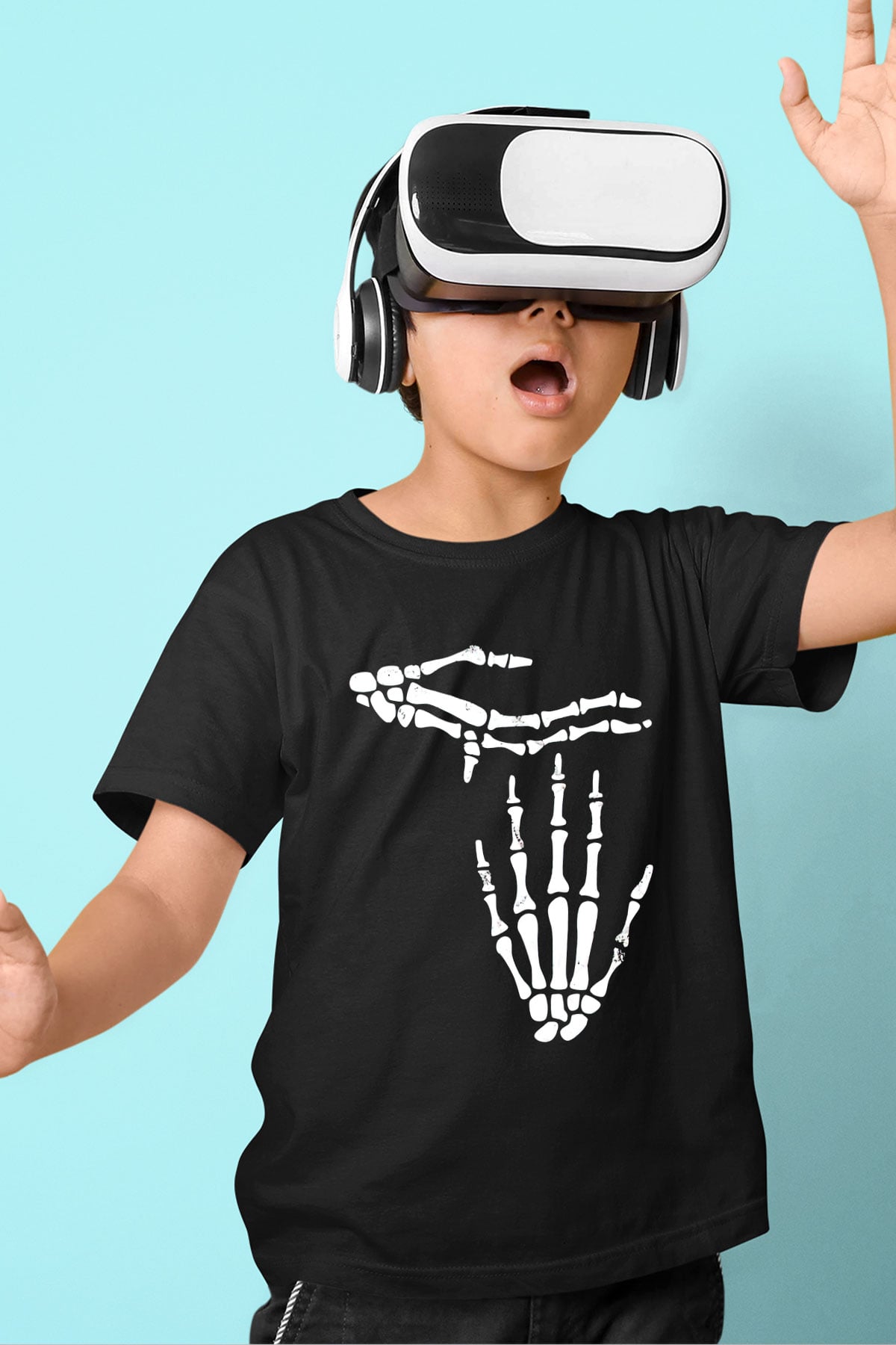 Halloween Baskılı Unisex Siyah Çocuk Tişört - Tshirt