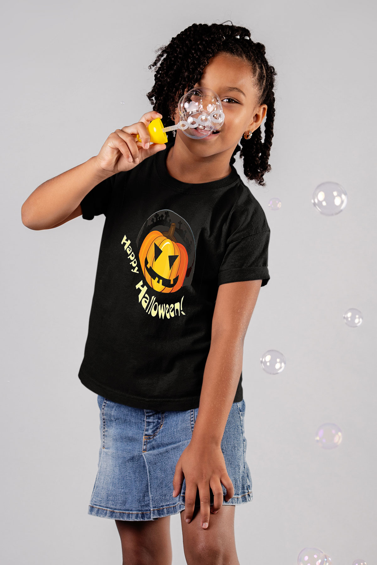 Halloween Baskılı Unisex Siyah Çocuk Tişört - Tshirt