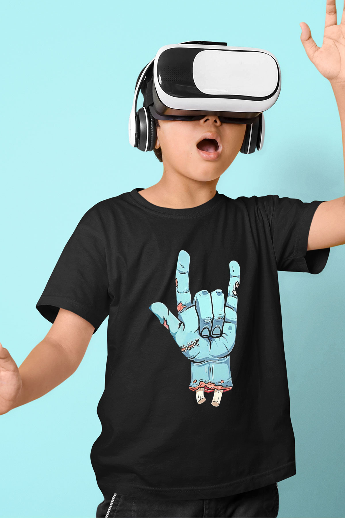 Halloween Baskılı Unisex Siyah Çocuk Tişört - Tshirt