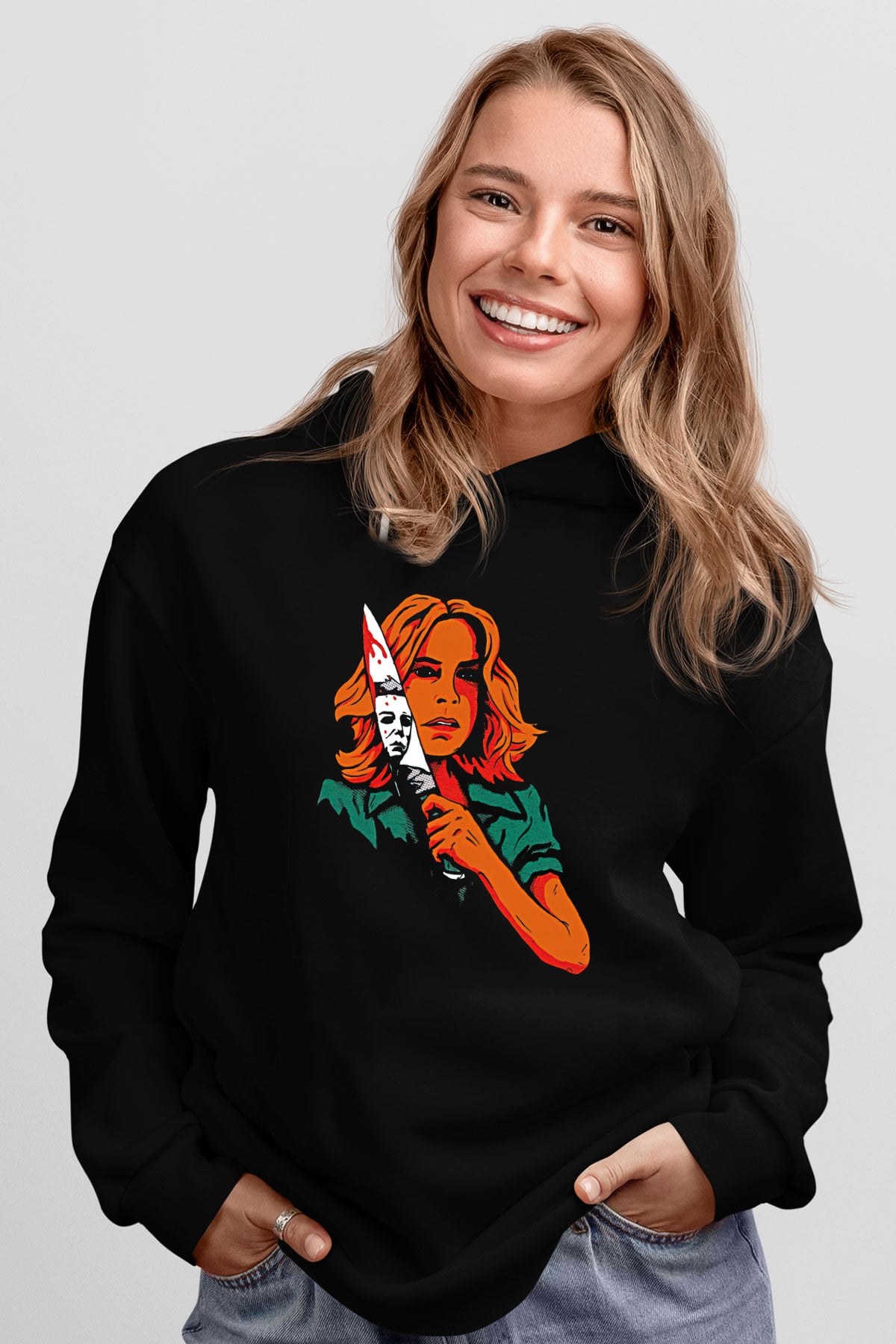 Halloween Baskılı Unisex Siyah Hoodie