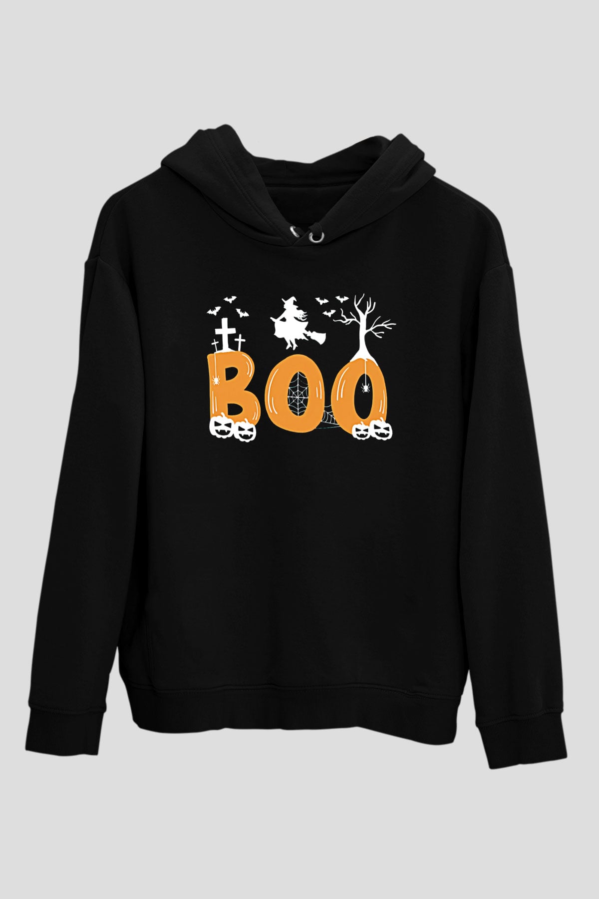 Halloween Baskılı Unisex Siyah Hoodie