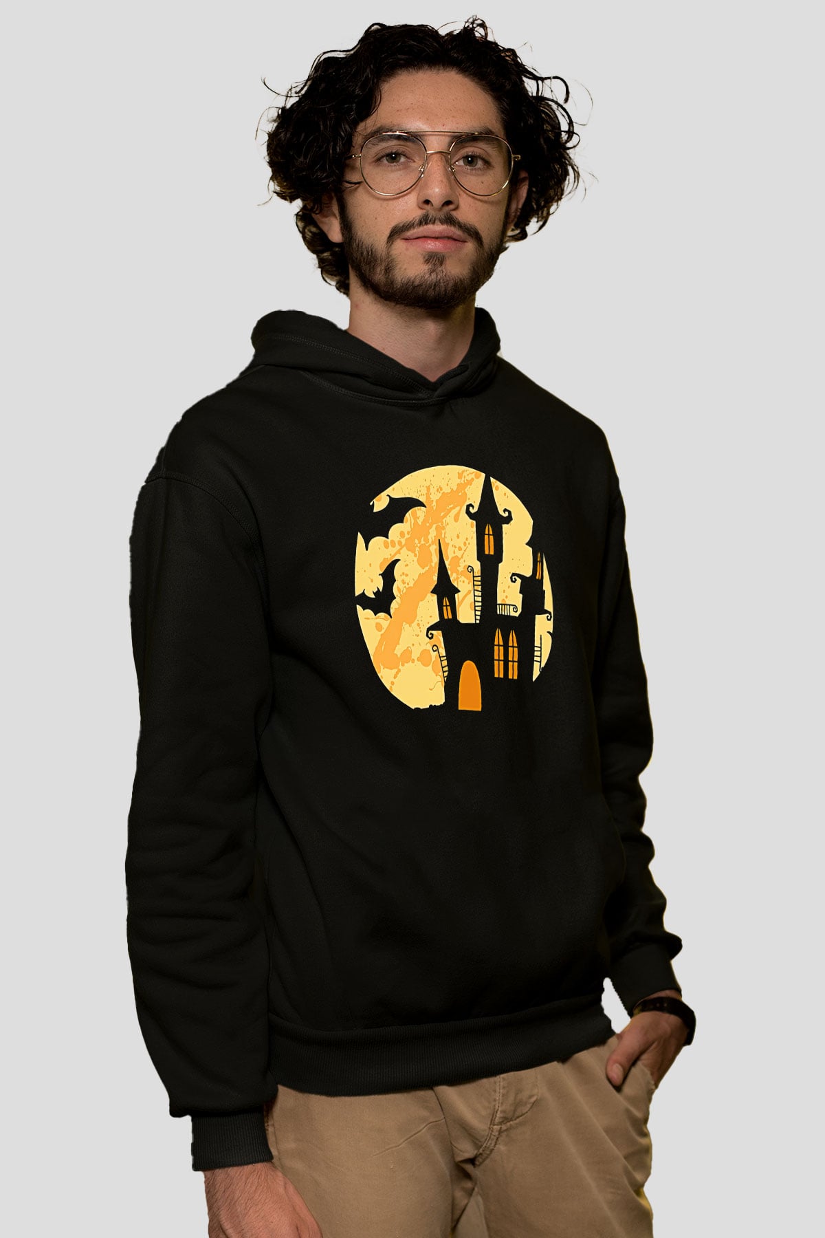 Halloween Baskılı Unisex Siyah Hoodie