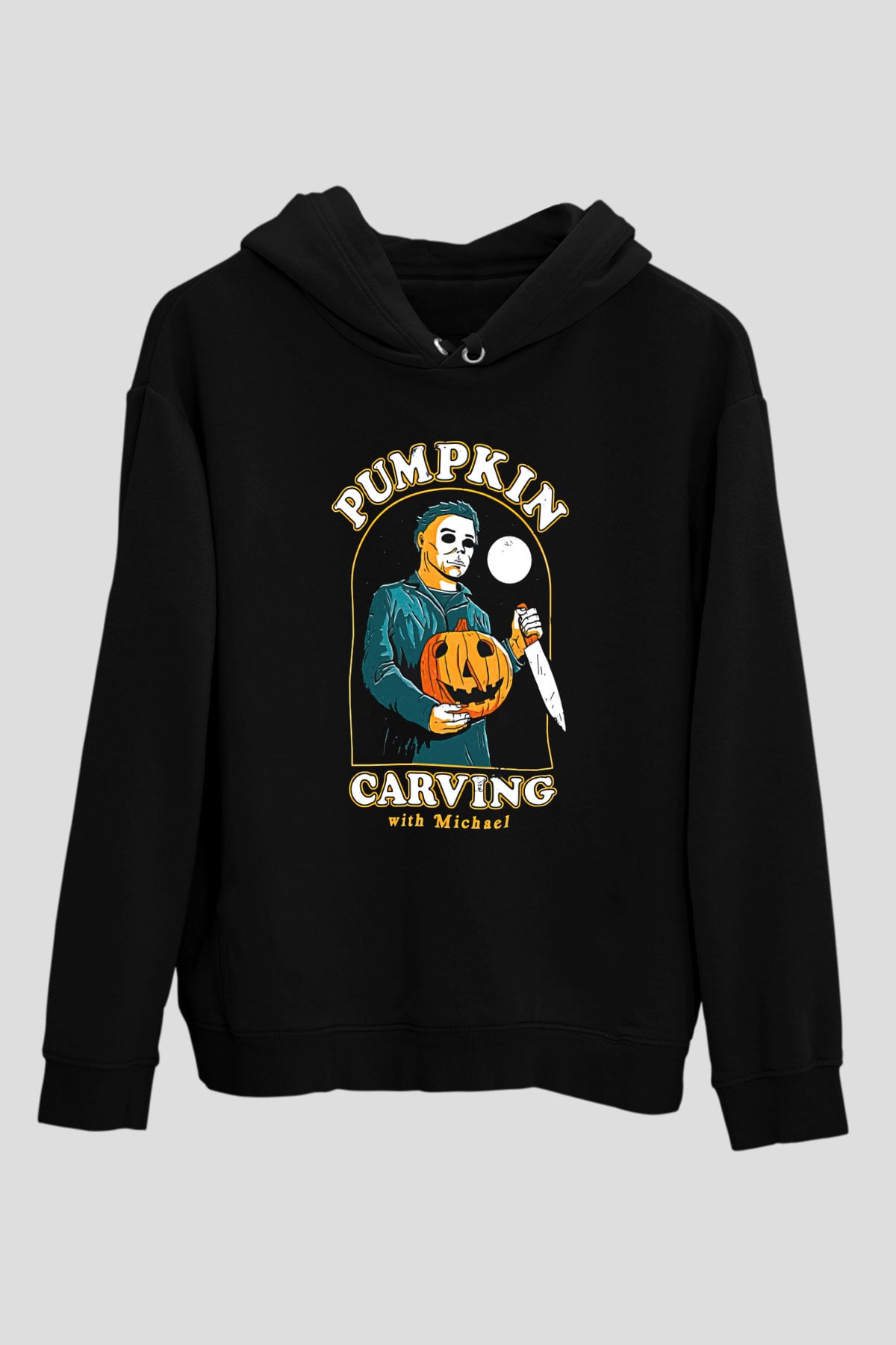 Halloween Baskılı Unisex Siyah Hoodie