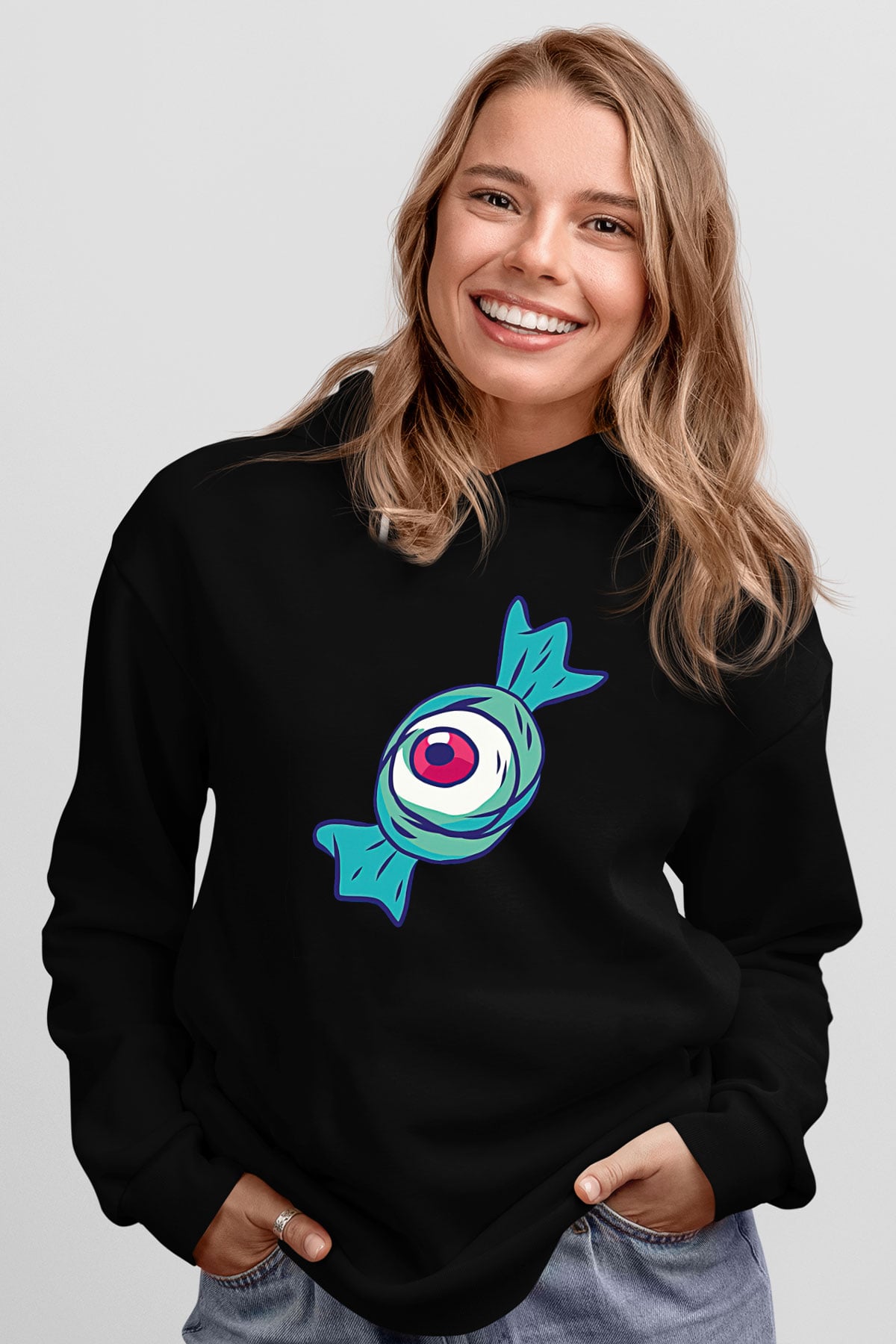 Halloween Baskılı Unisex Siyah Hoodie